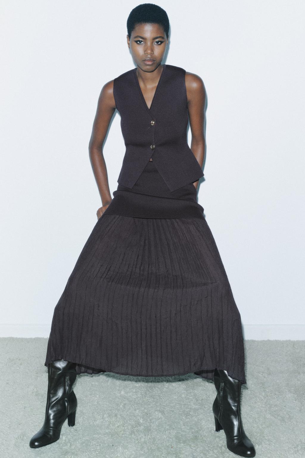 Combined pleated knit skirt