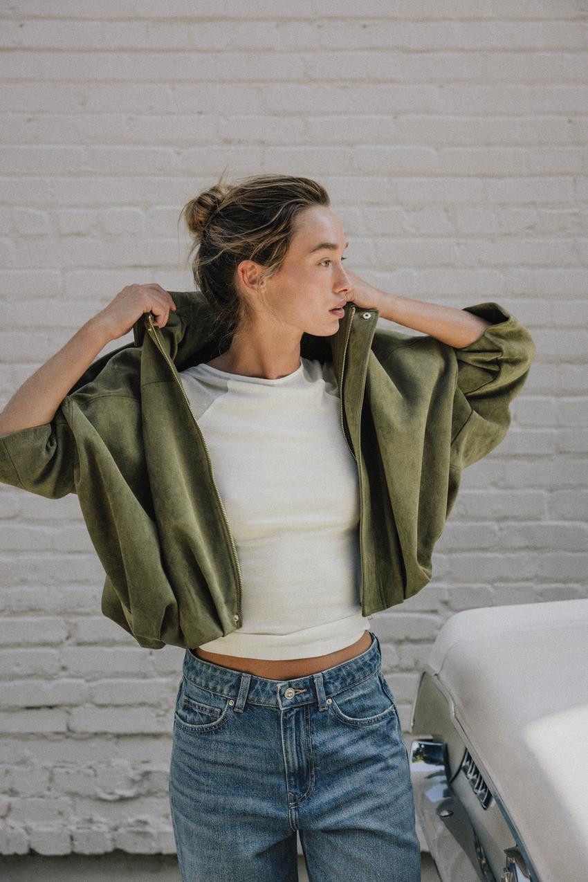 Suede Effect Bomber Jacket