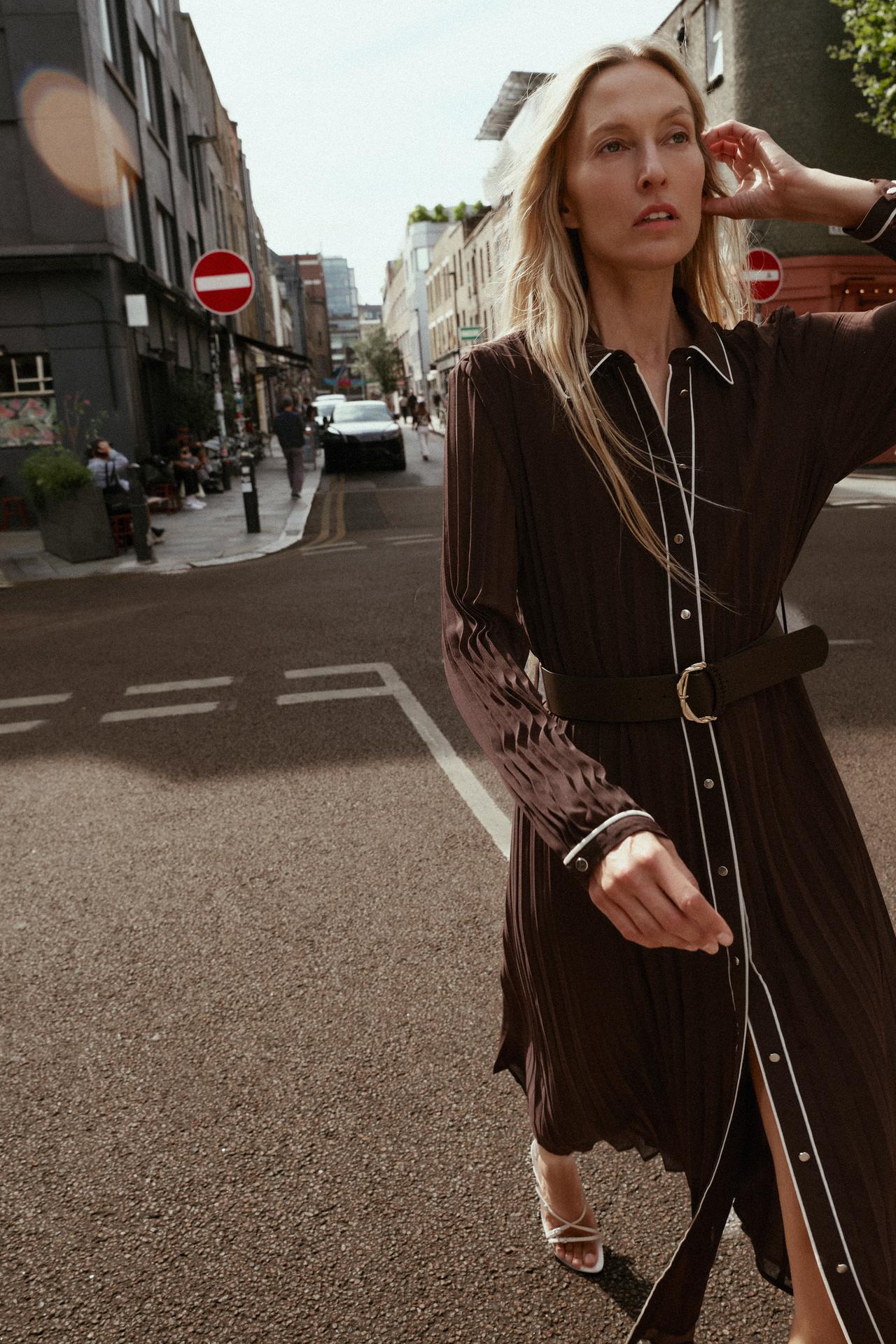 Belted Pleated Midi Dress