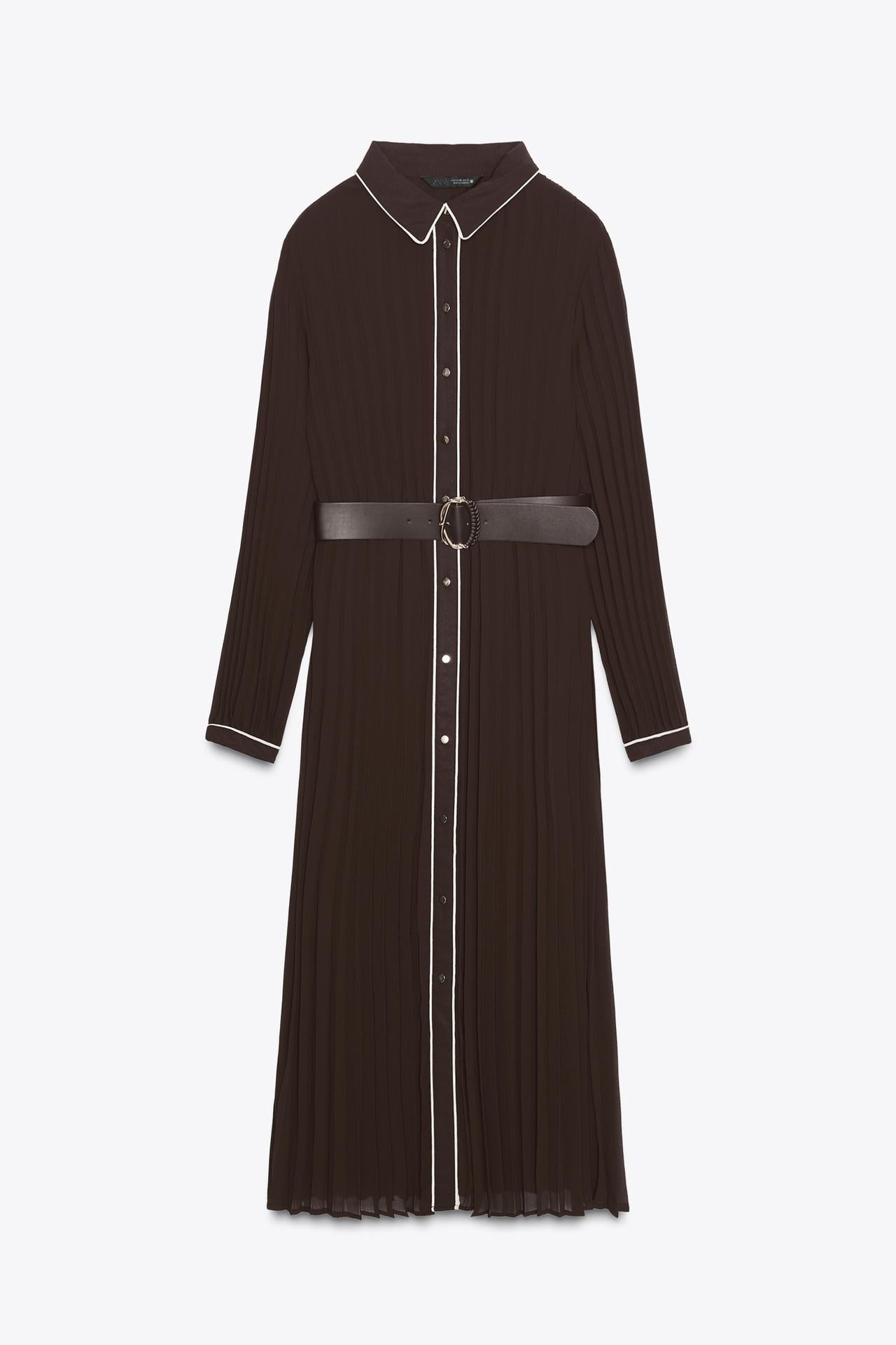Belted Pleated Midi Dress