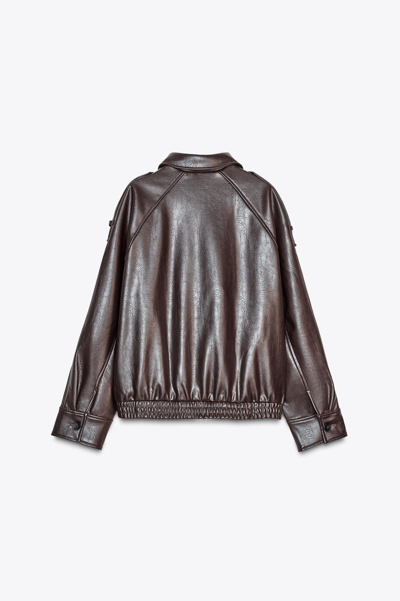 Faux leather bomber jacket