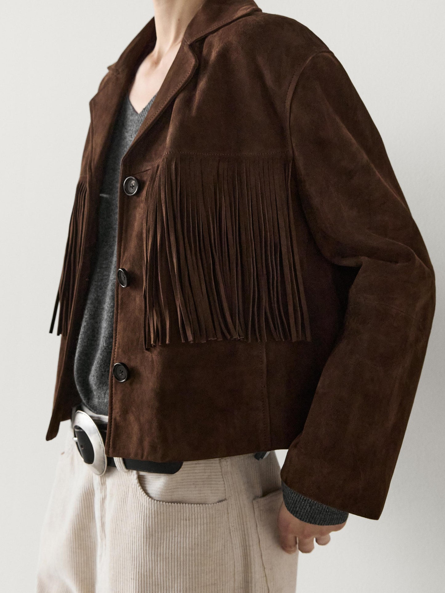 Suede jacket with leather fringing