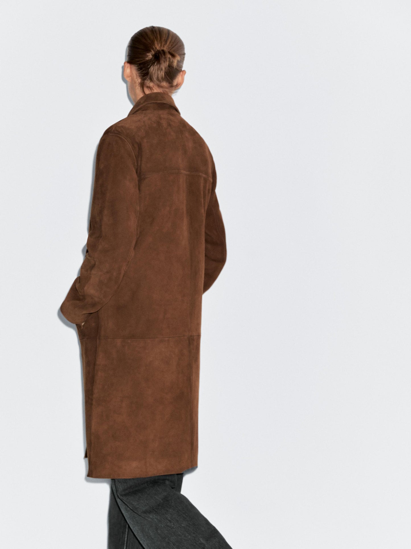 Long suede leather coat