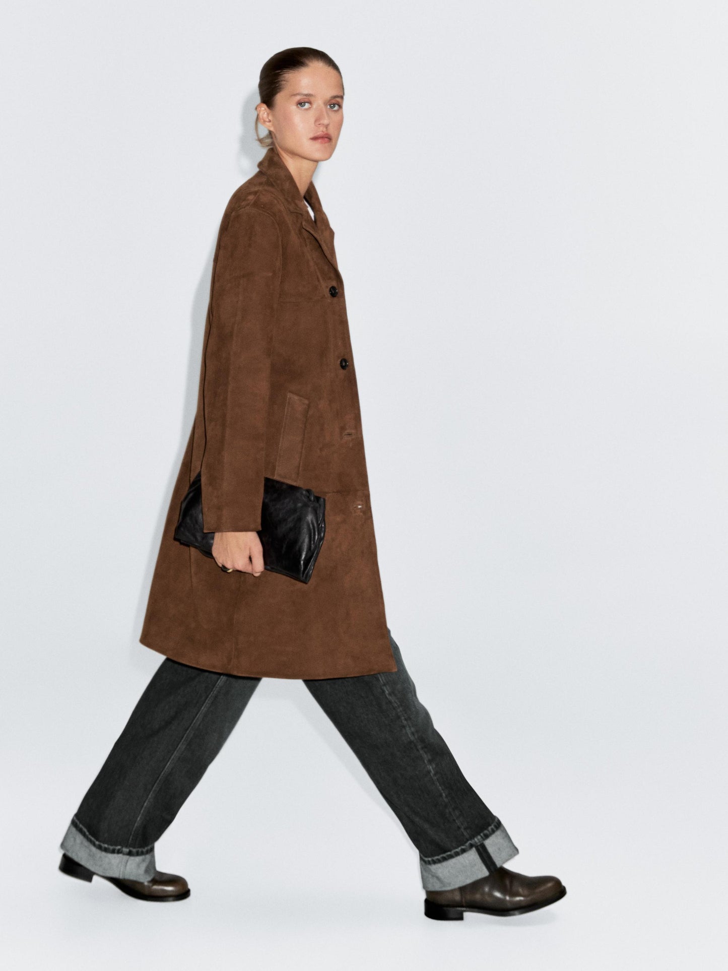 Long suede leather coat