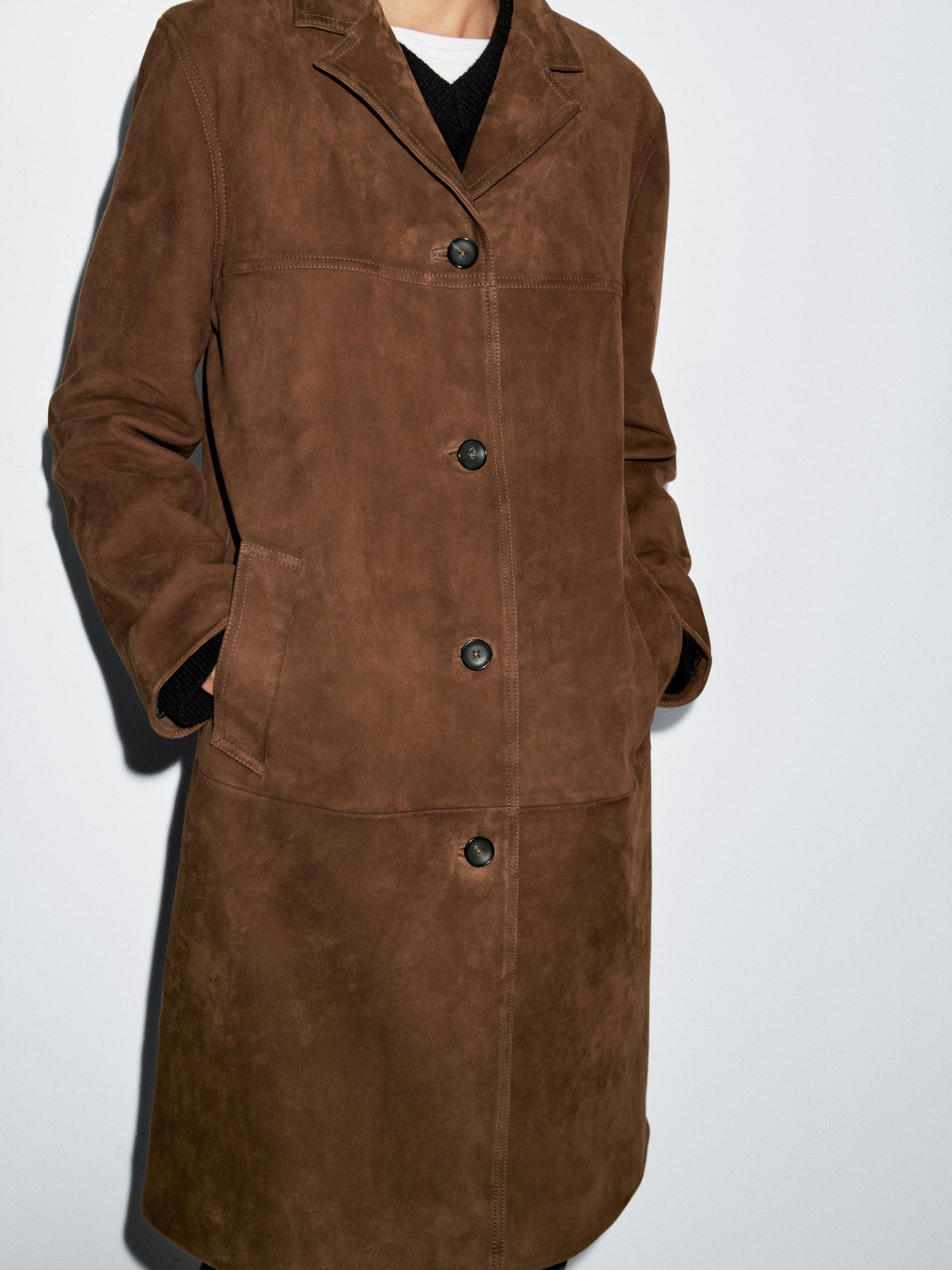 Long suede leather coat
