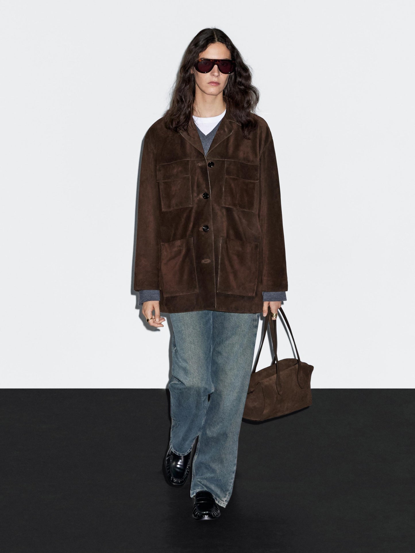 Split suede leather jacket with pockets