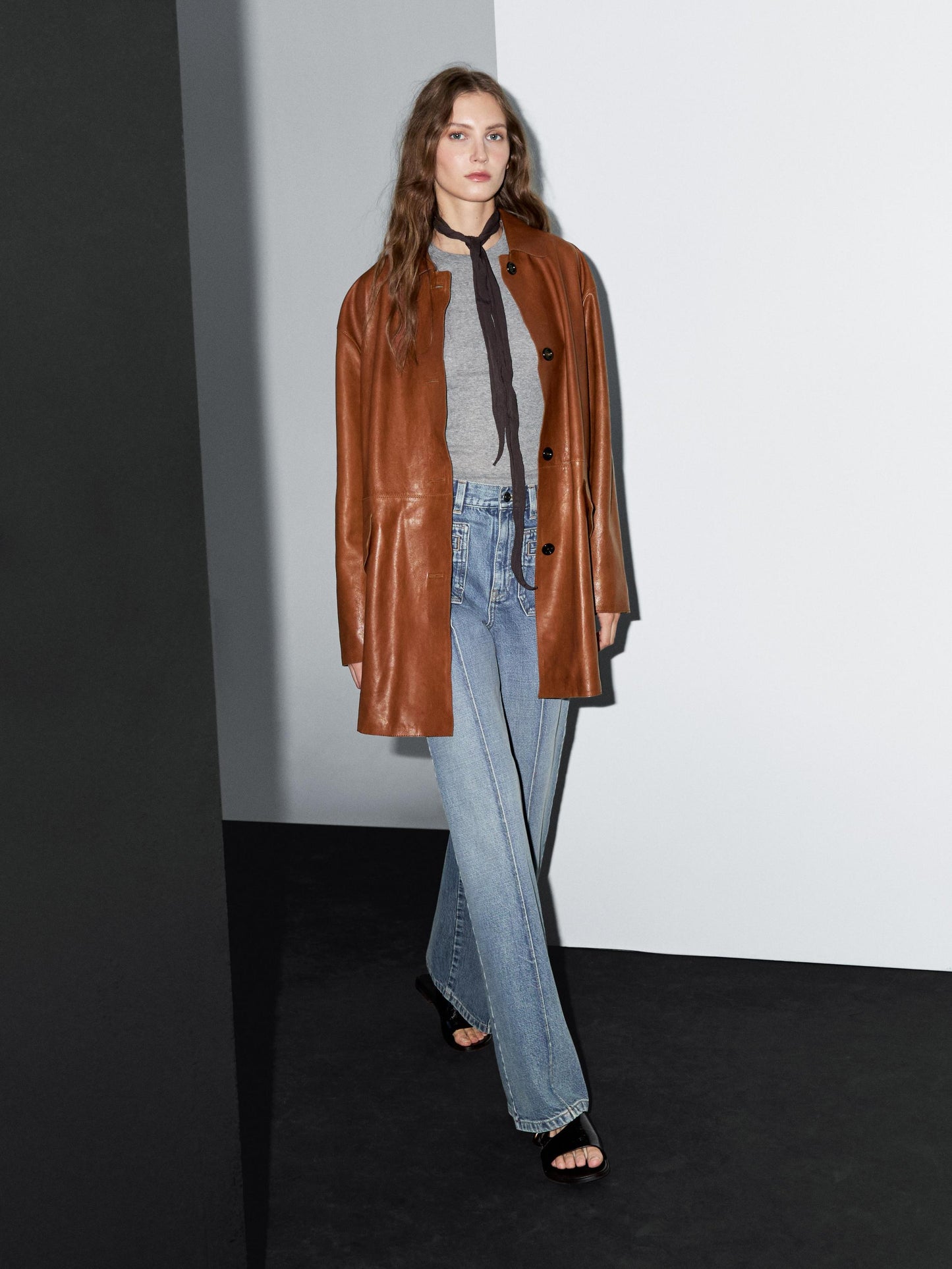 Long nappa leather coat