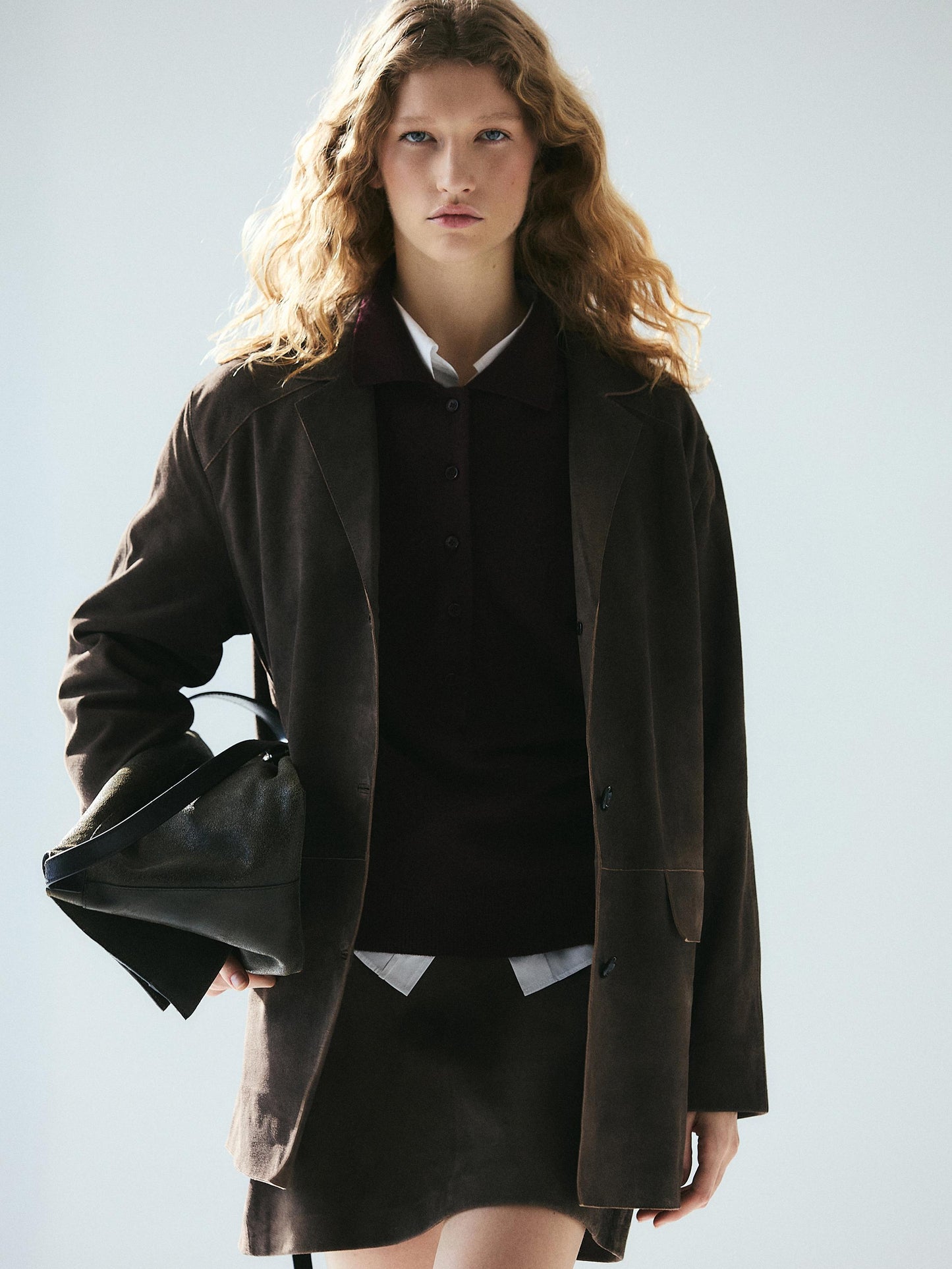 Suede leather blazer with pockets