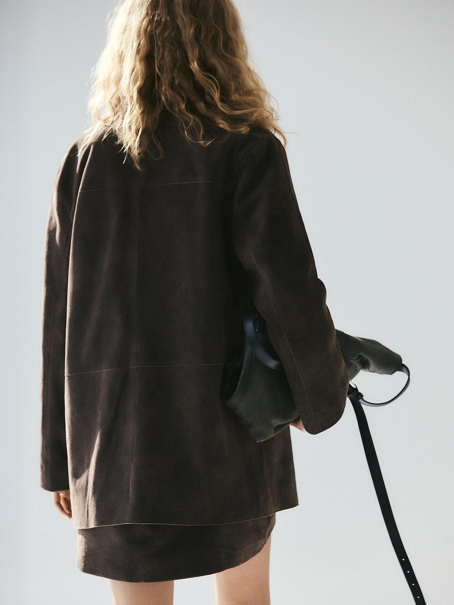 Suede leather blazer with pockets