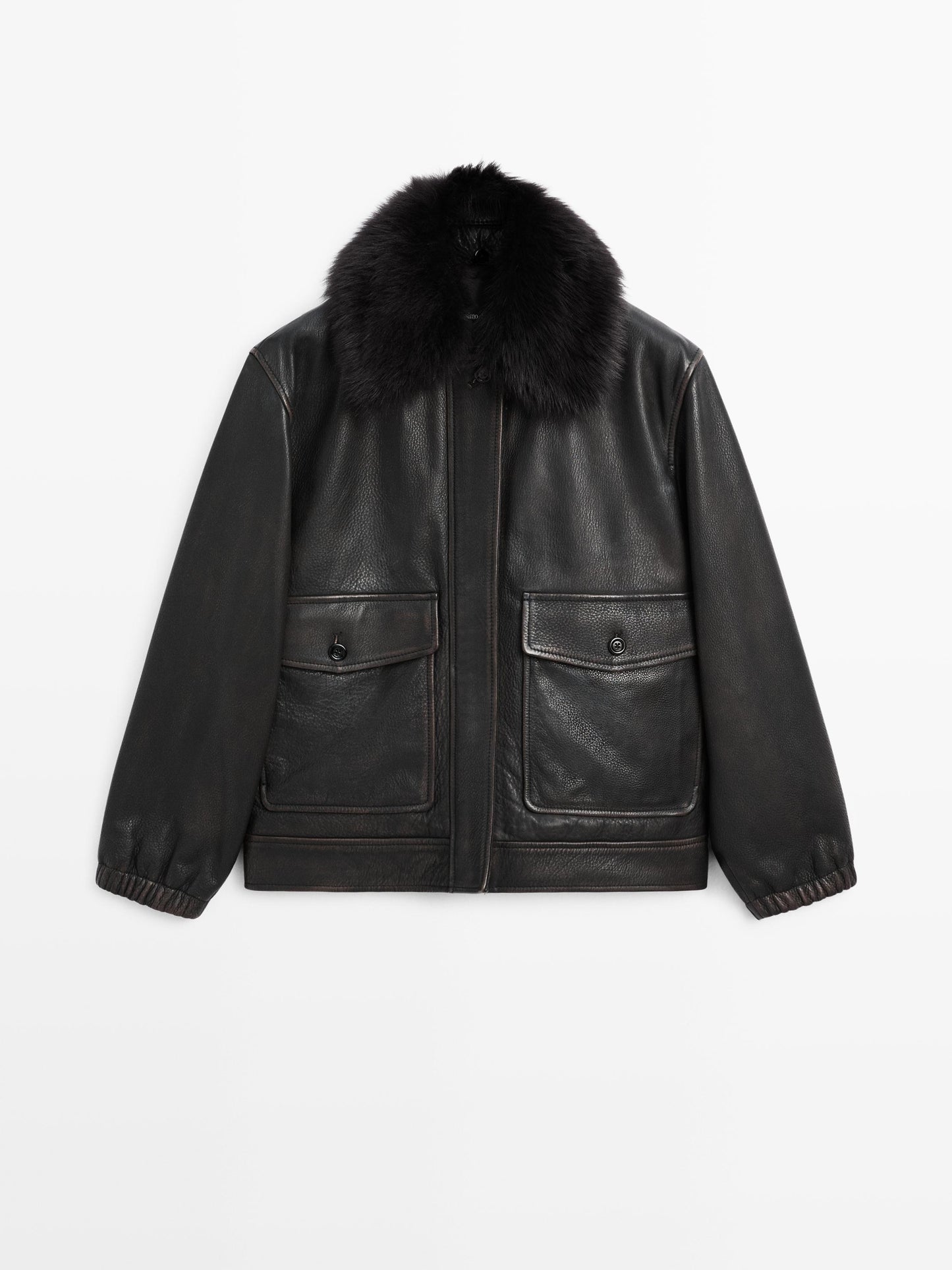 Nappa leather jacket with lambskin collar