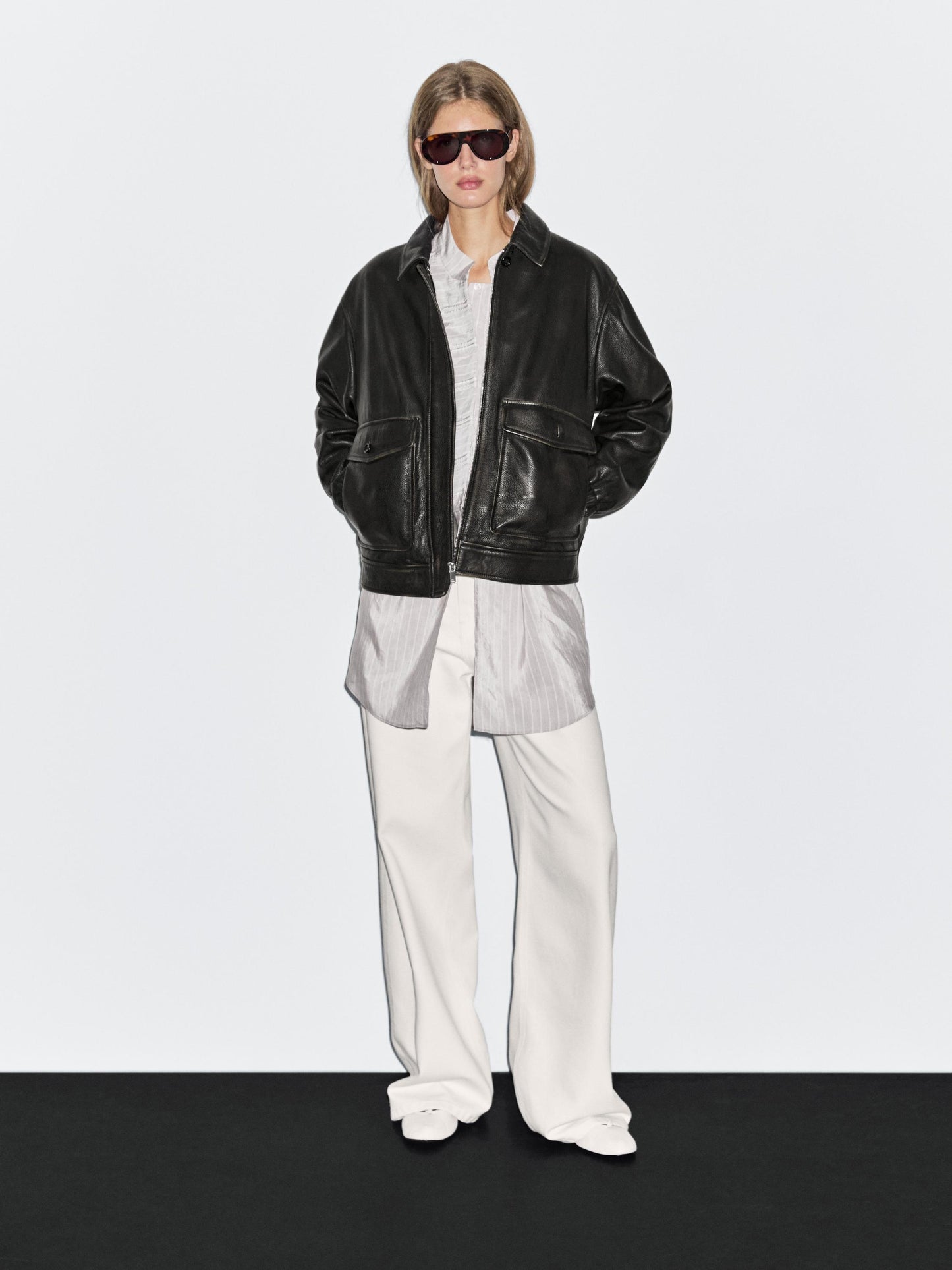 Nappa leather jacket with lambskin collar