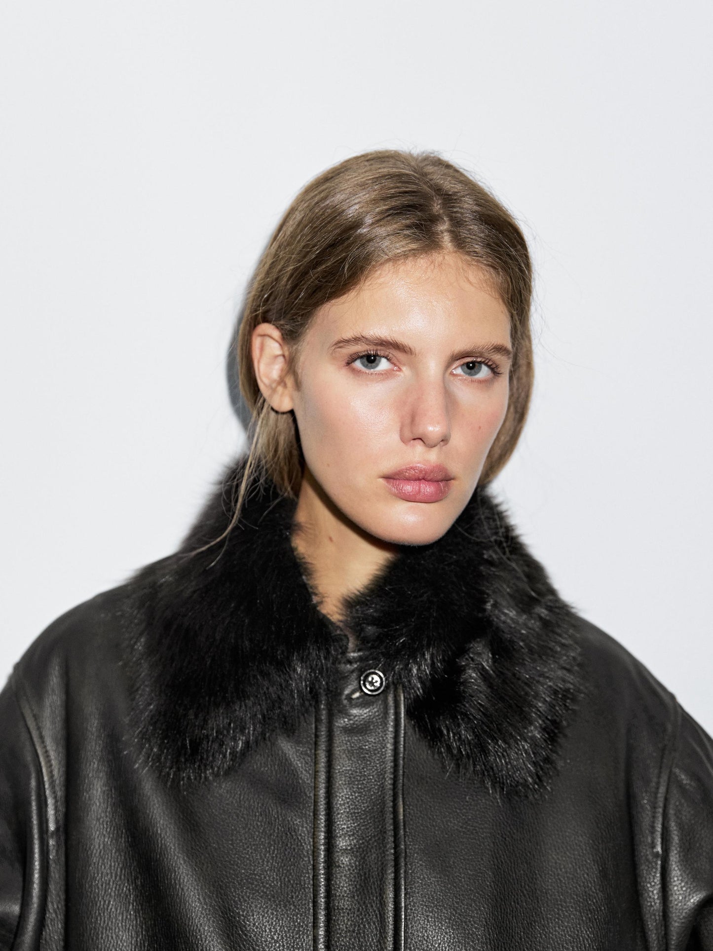 Nappa leather jacket with lambskin collar