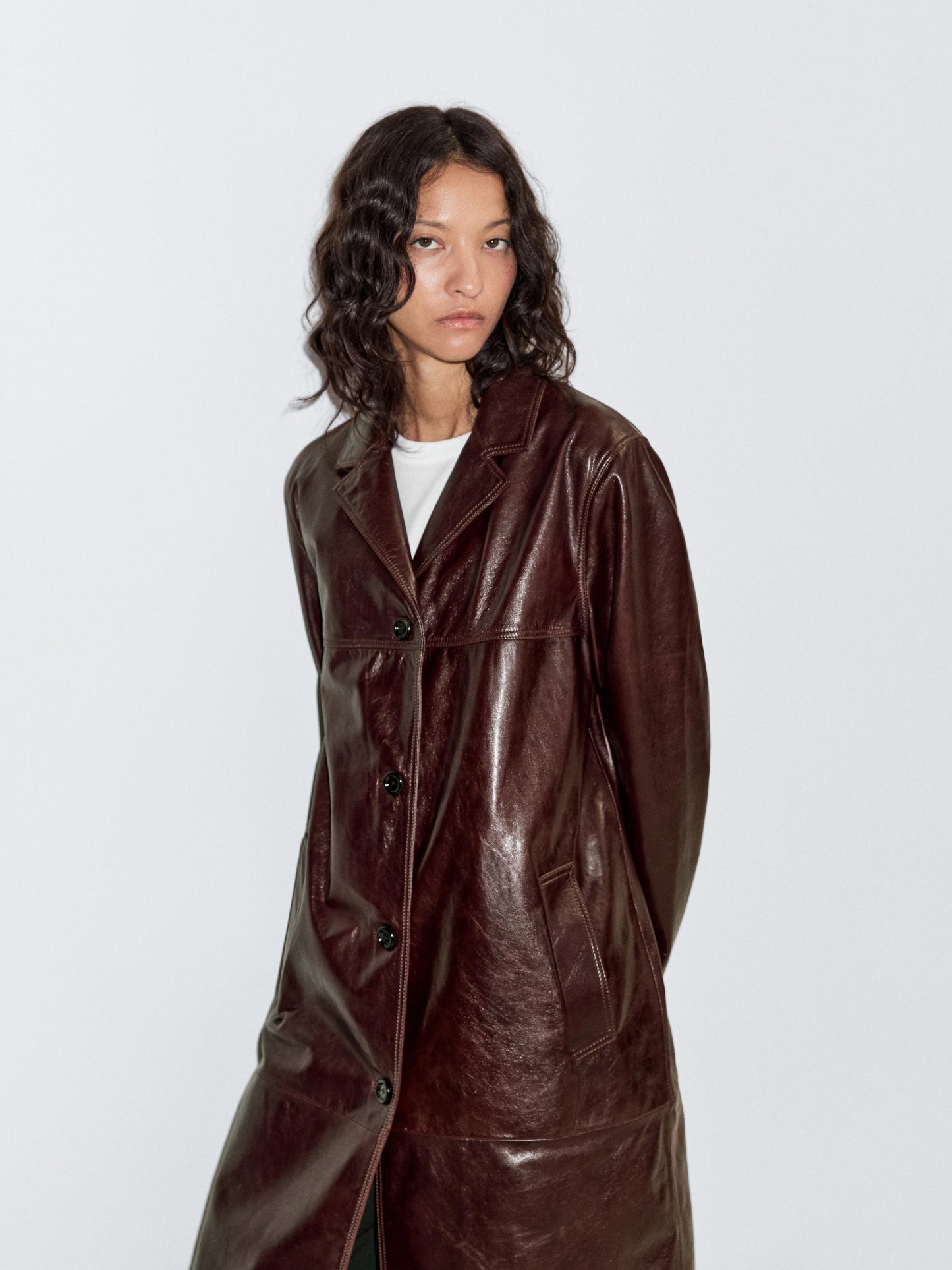 Long nappa leather coat