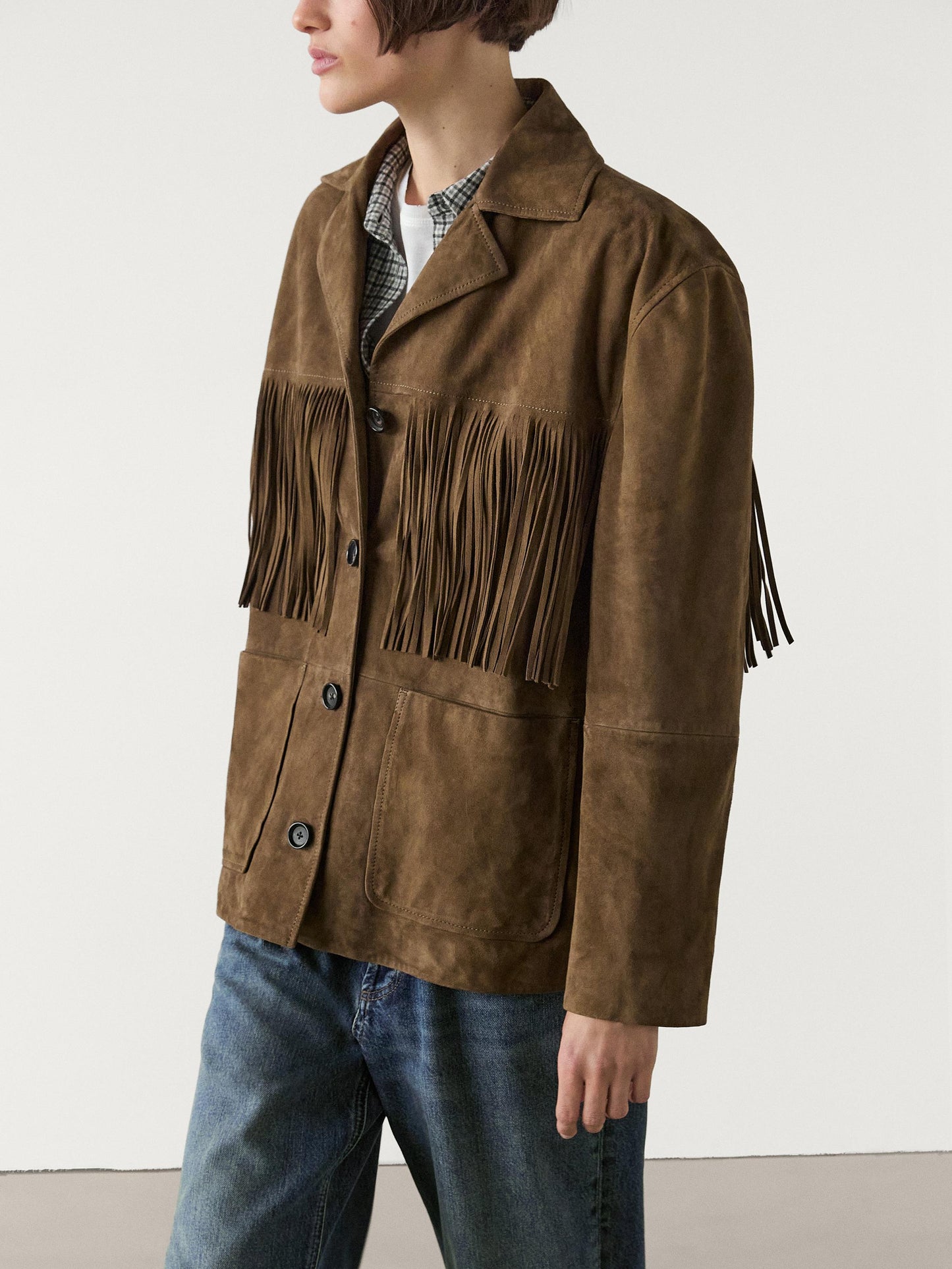 Suede leather jacket with fringing