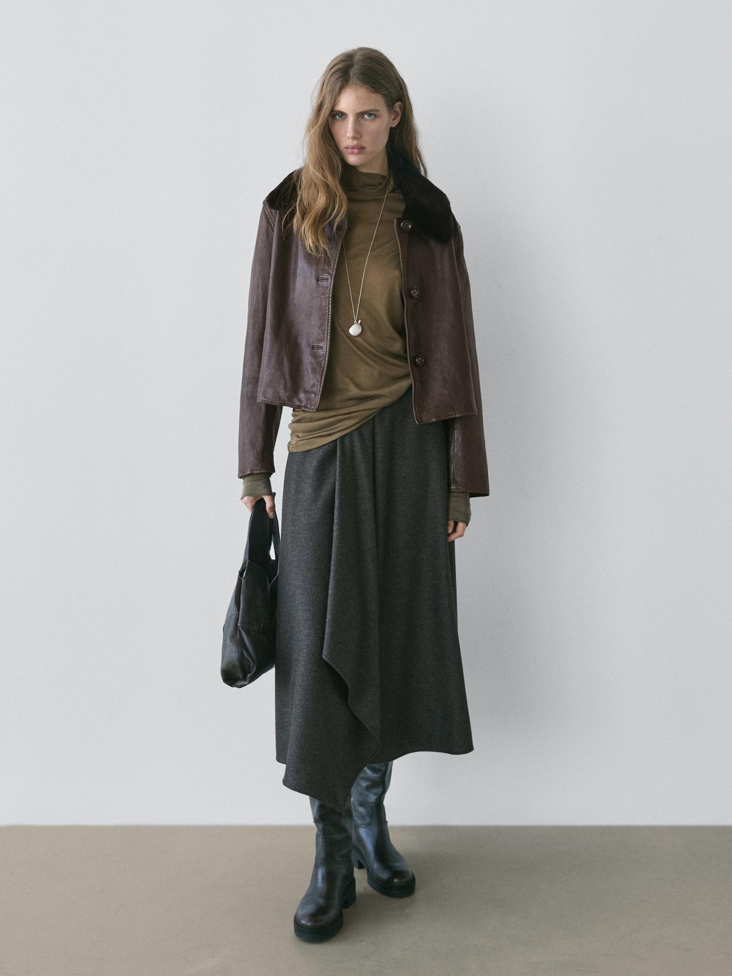 Nappa leather jacket with lambskin collar