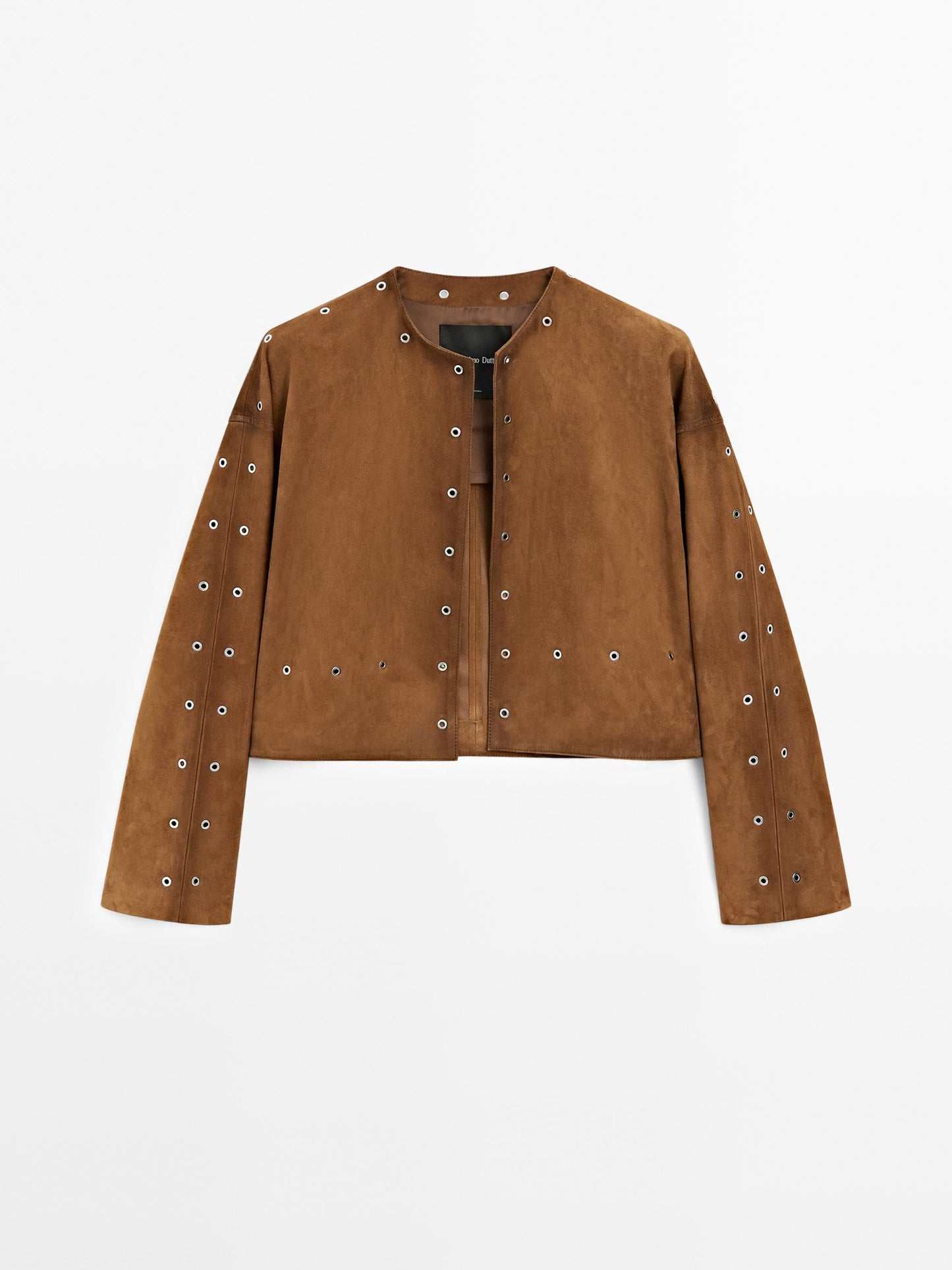 Suede leather jacket with eyelets