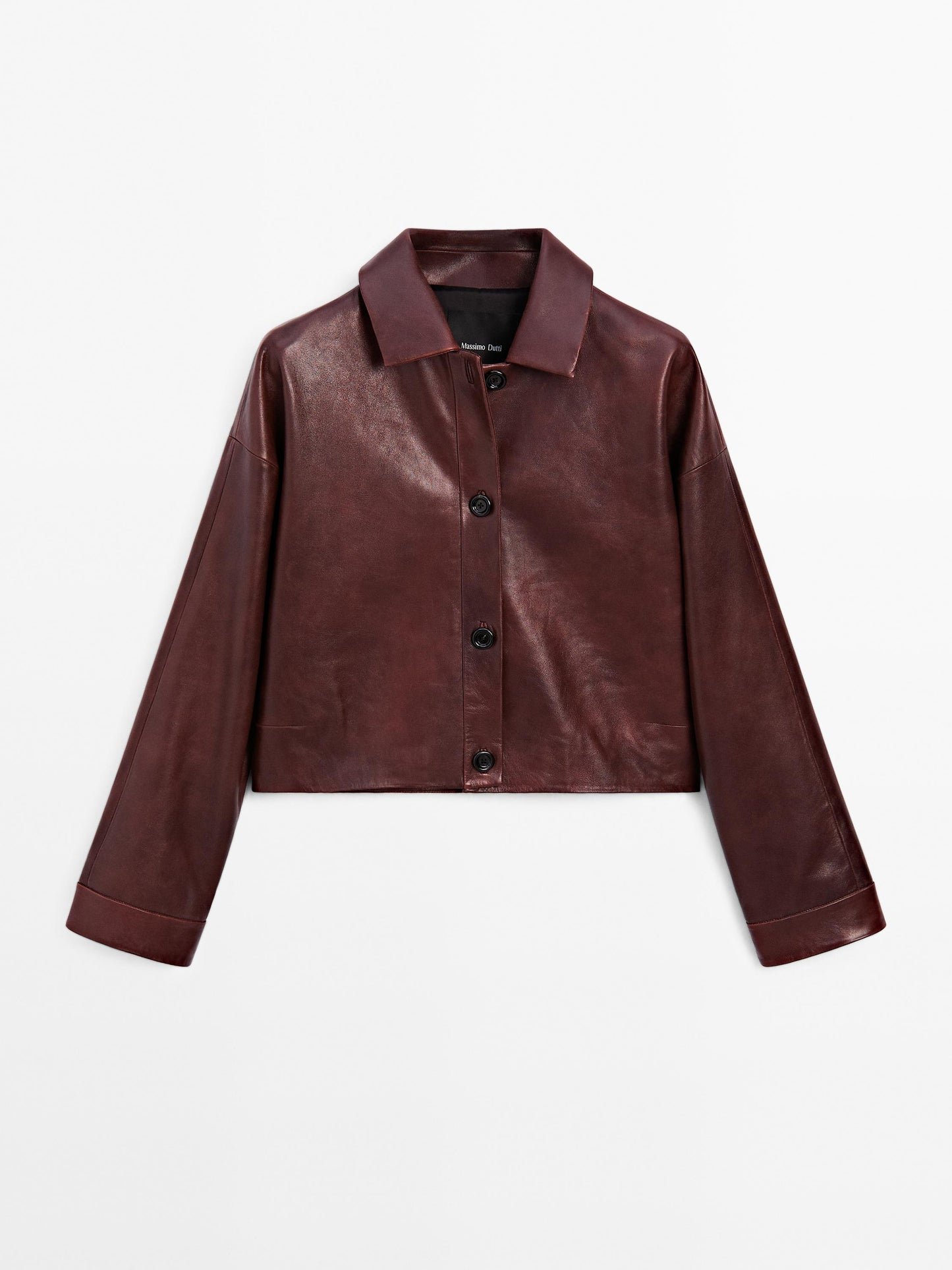 Short shiny nappa leather jacket