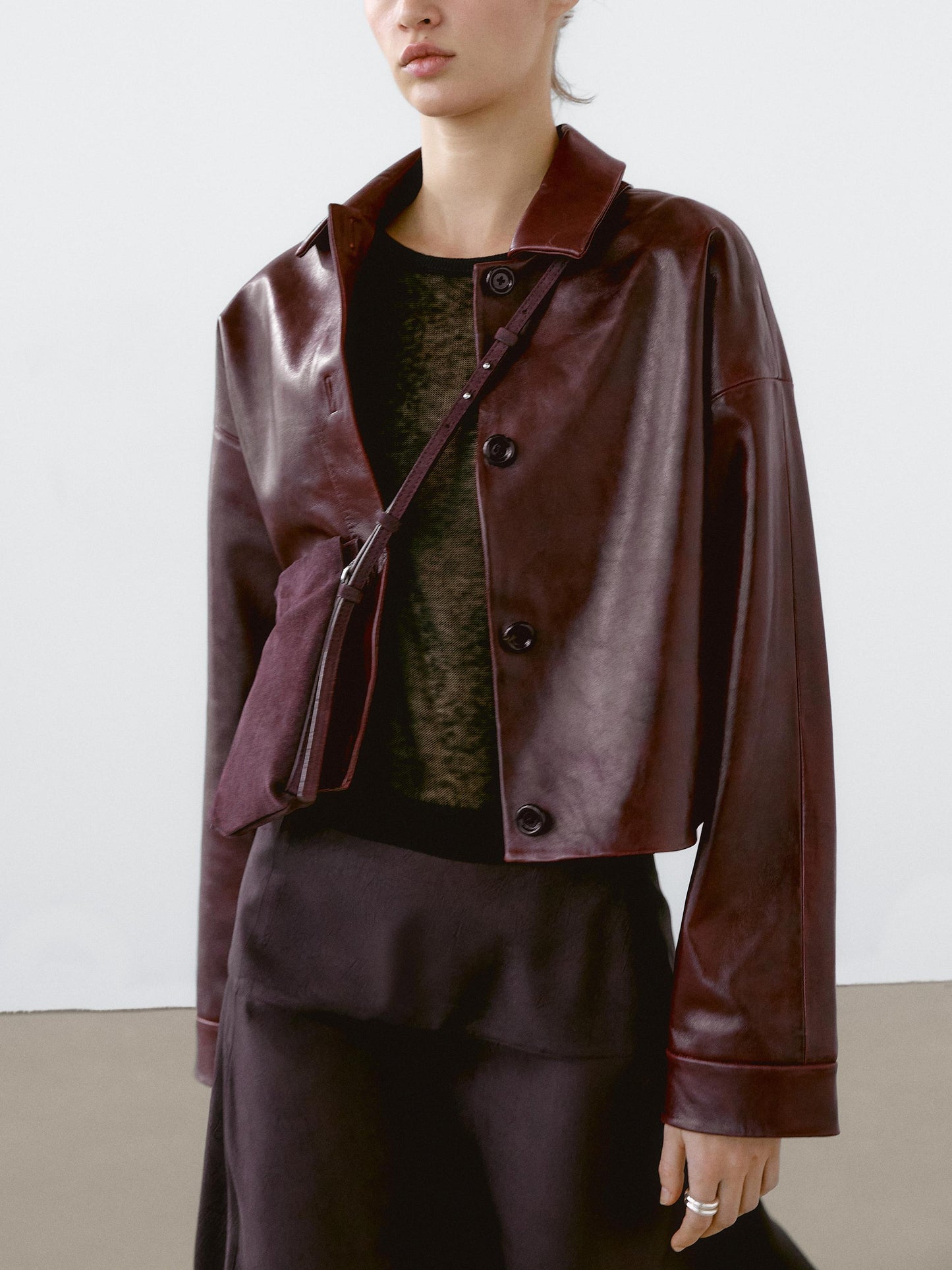 Short shiny nappa leather jacket