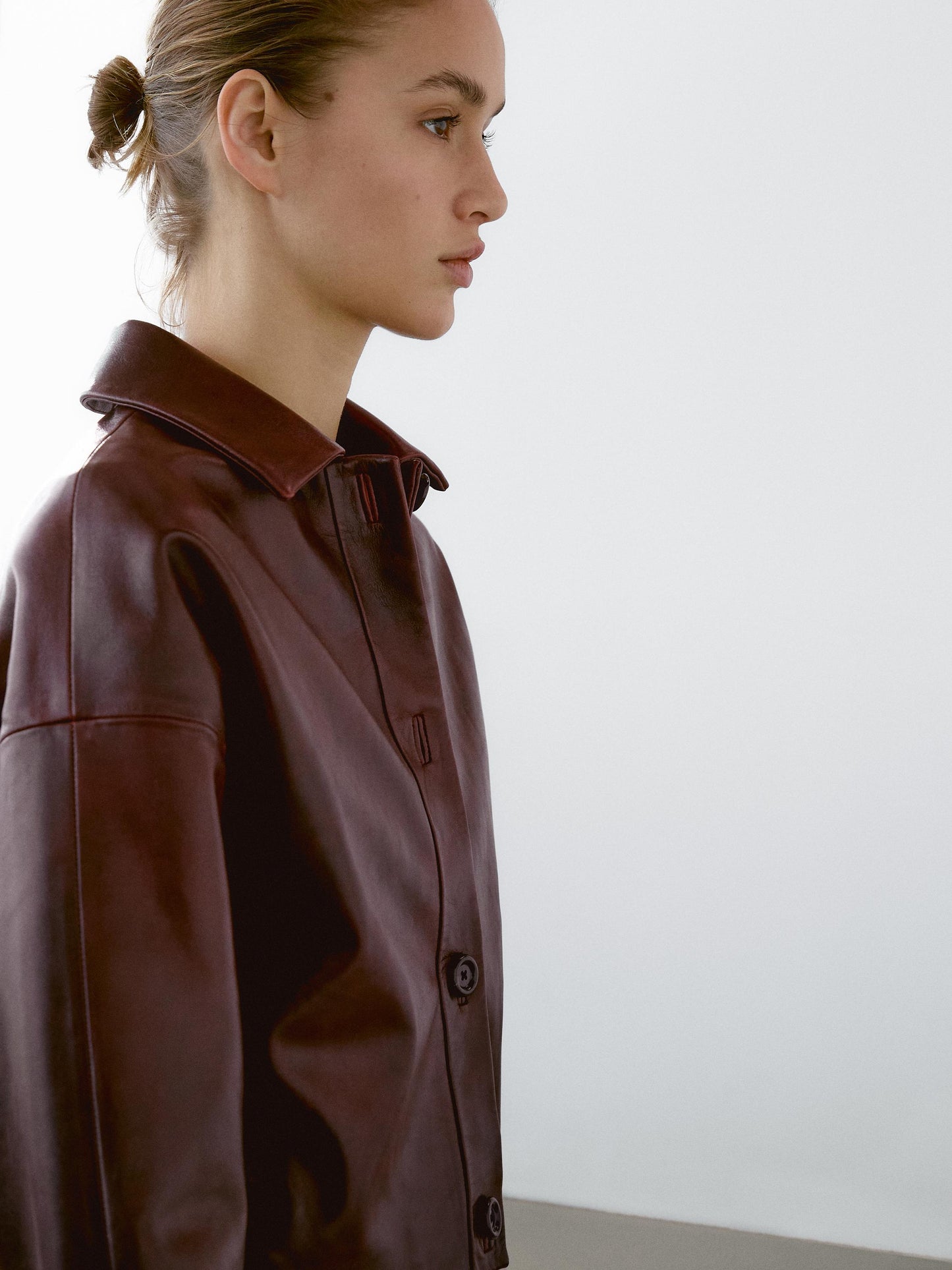 Short shiny nappa leather jacket