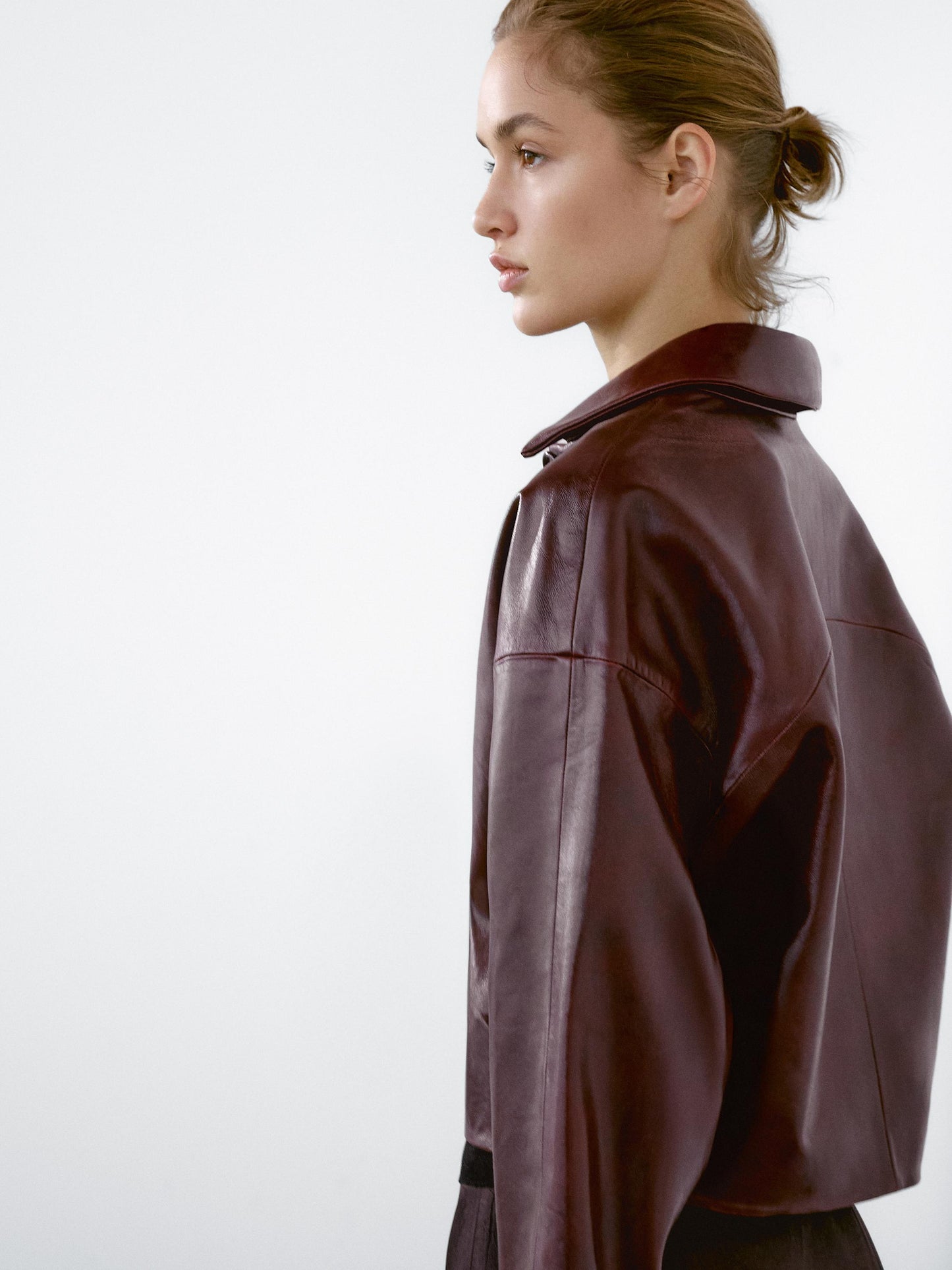 Short shiny nappa leather jacket