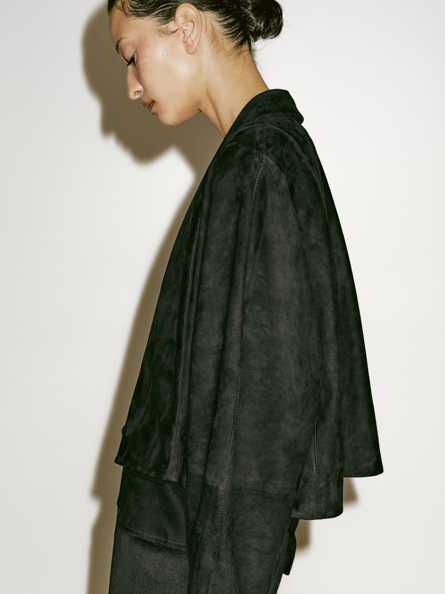 Short suede leather jacket