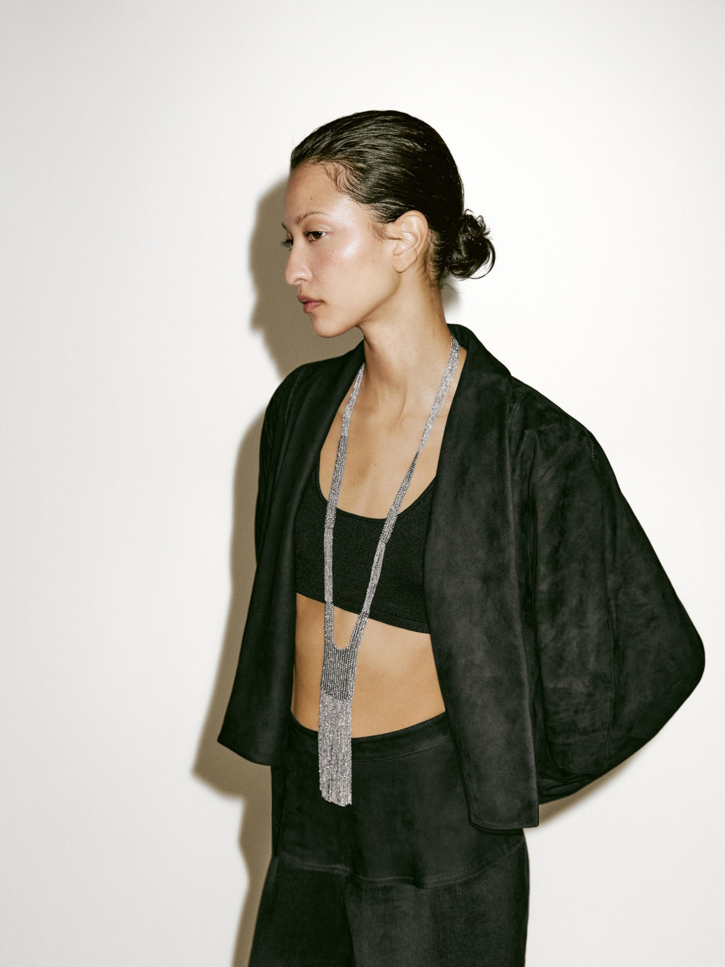 Short suede leather jacket