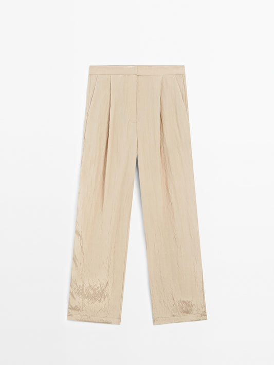 Textured satin trousers