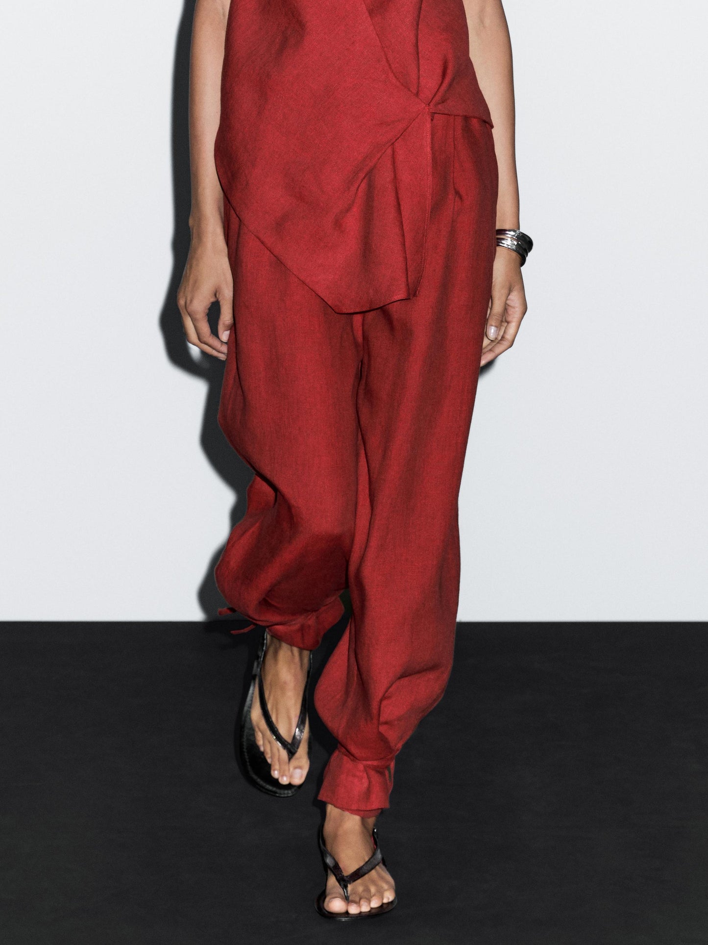 100% linen trousers with bow detail