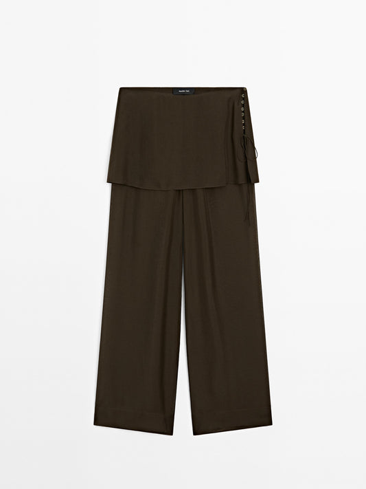 Flowing contrast 100% silk trousers