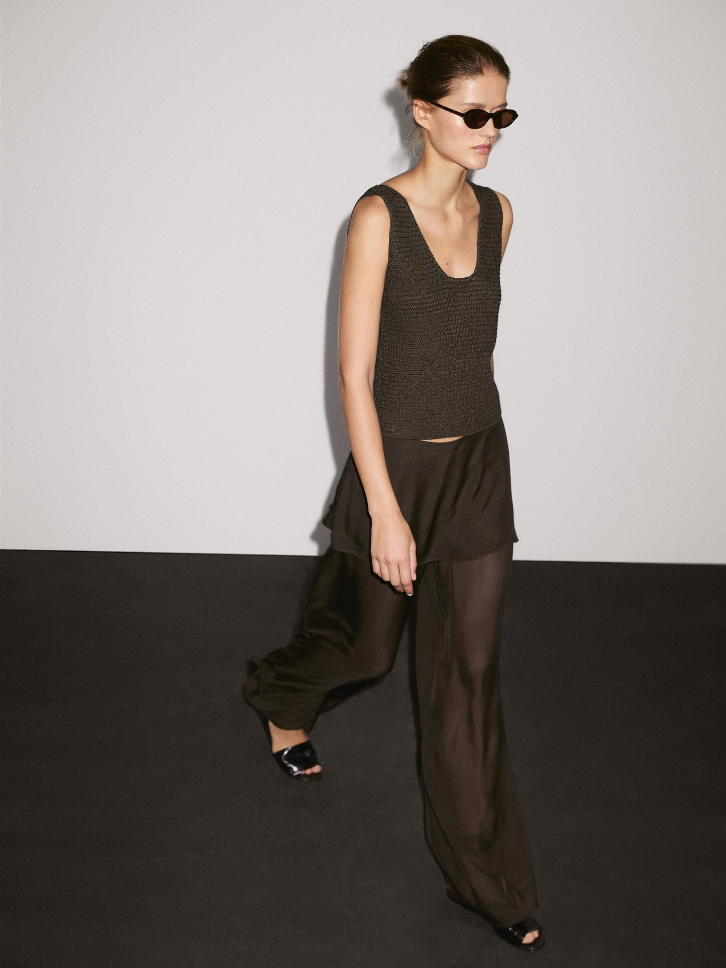 Flowing contrast 100% silk trousers