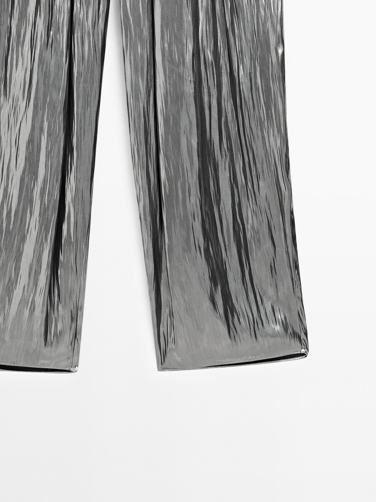 Flowing metallic trousers with gathered detail