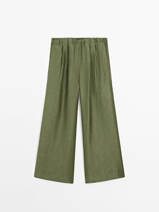 Straight fit flowing linen blend trousers