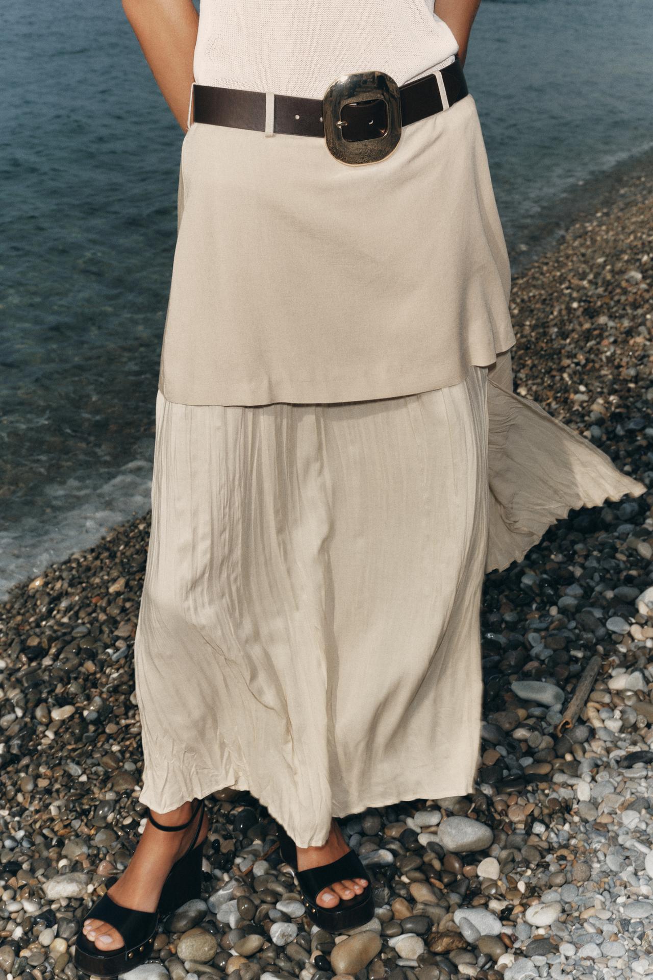 Belted Contrast Midi Skirt