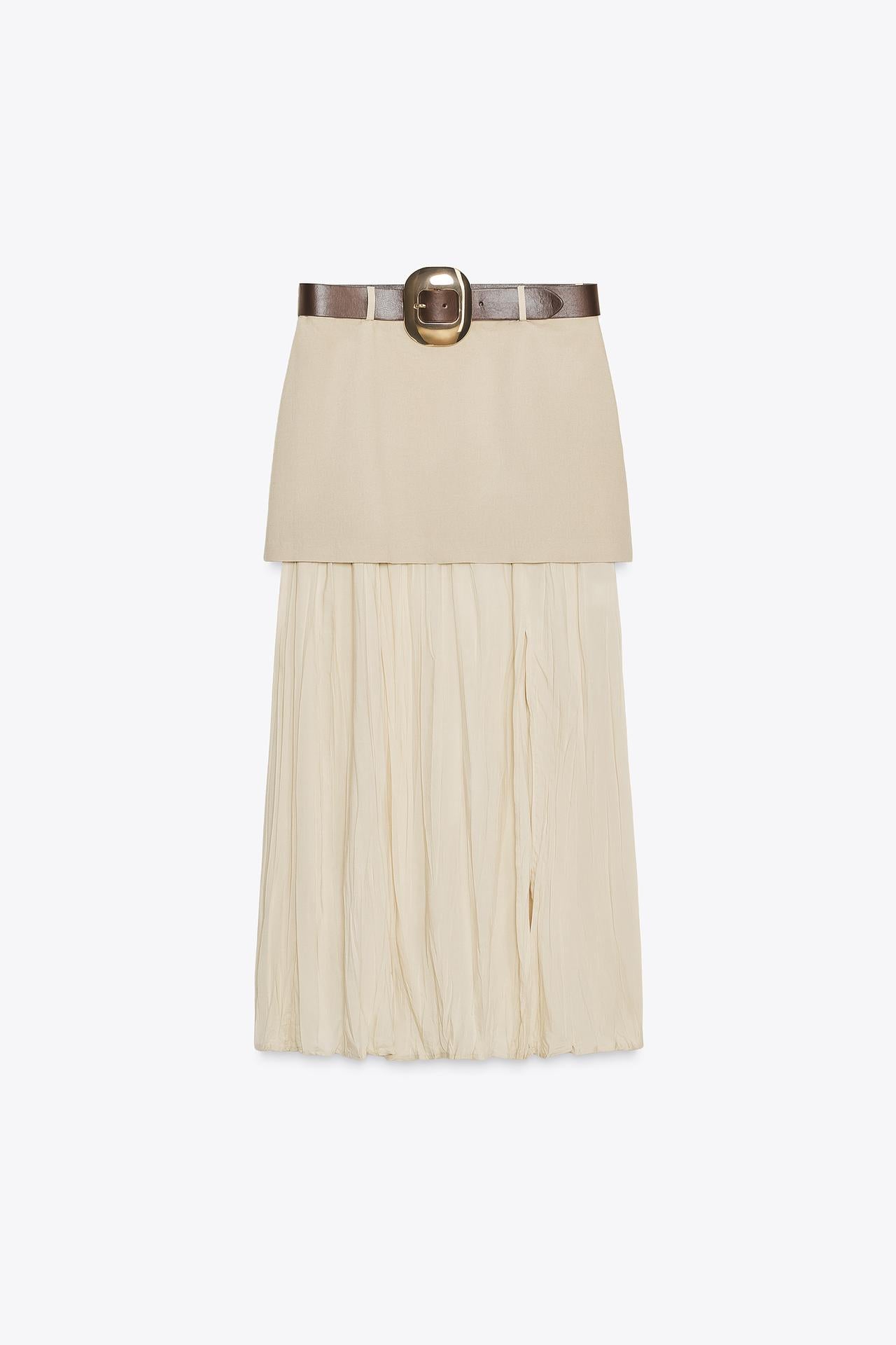 Belted Contrast Midi Skirt
