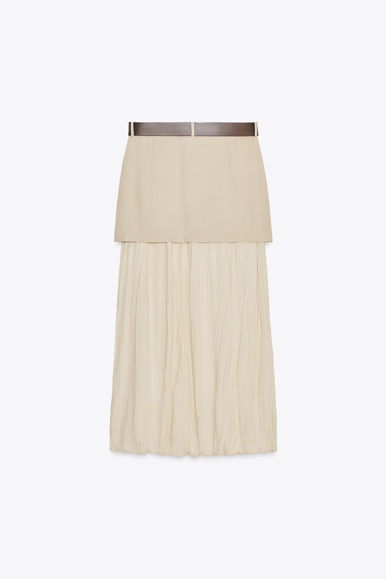 Belted Contrast Midi Skirt