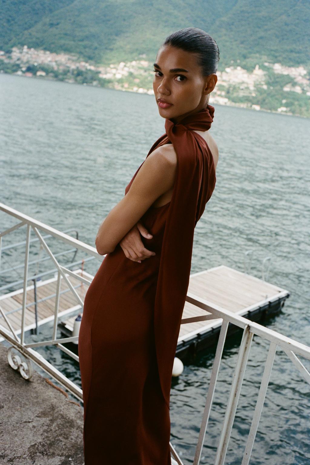 Asymmetric Midi Dress with Scarf
