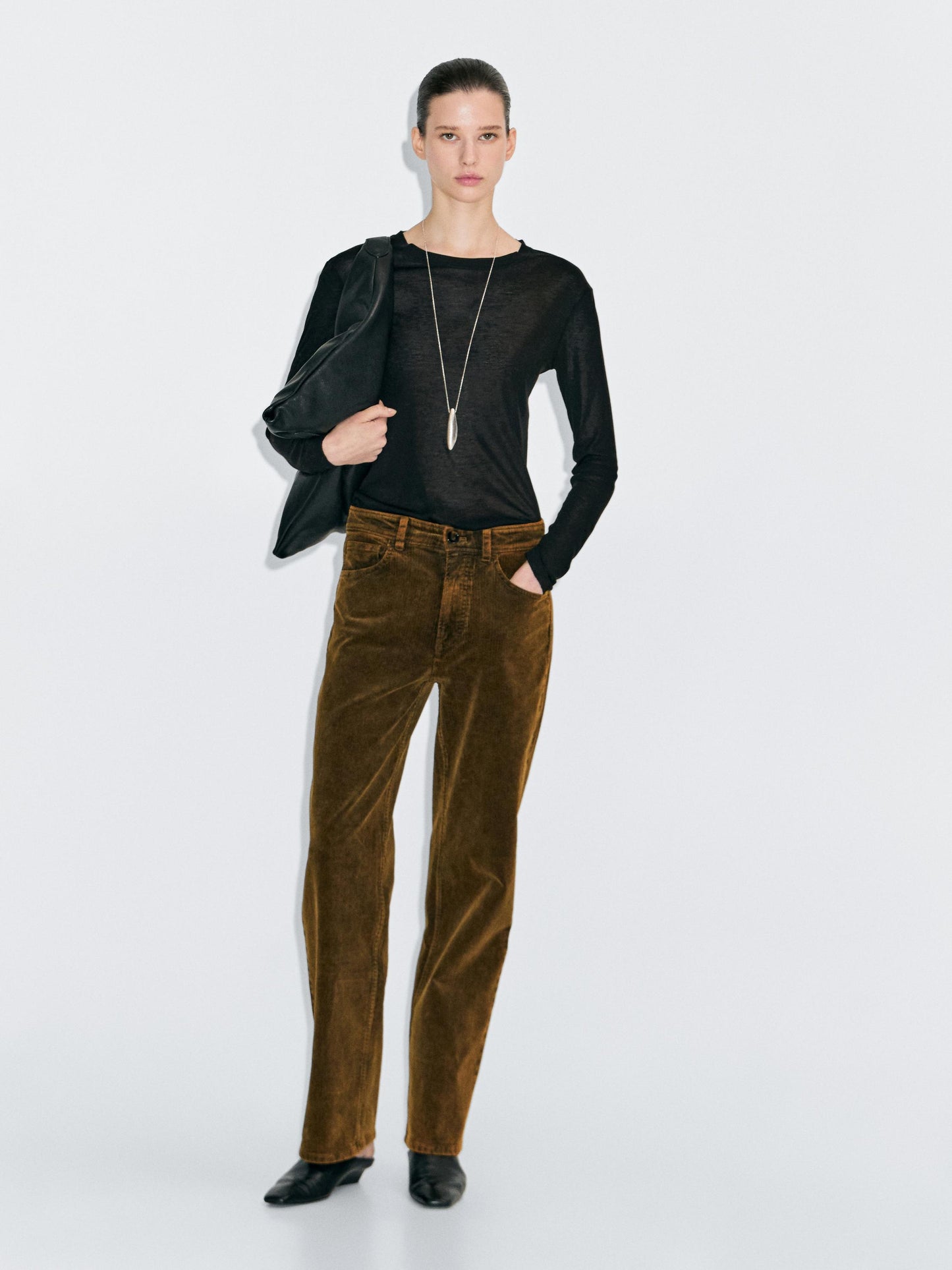 Straight-leg sulphur dye corduroy trousers · Black, Mustard Yellow · Dressy | Massimo Dutti