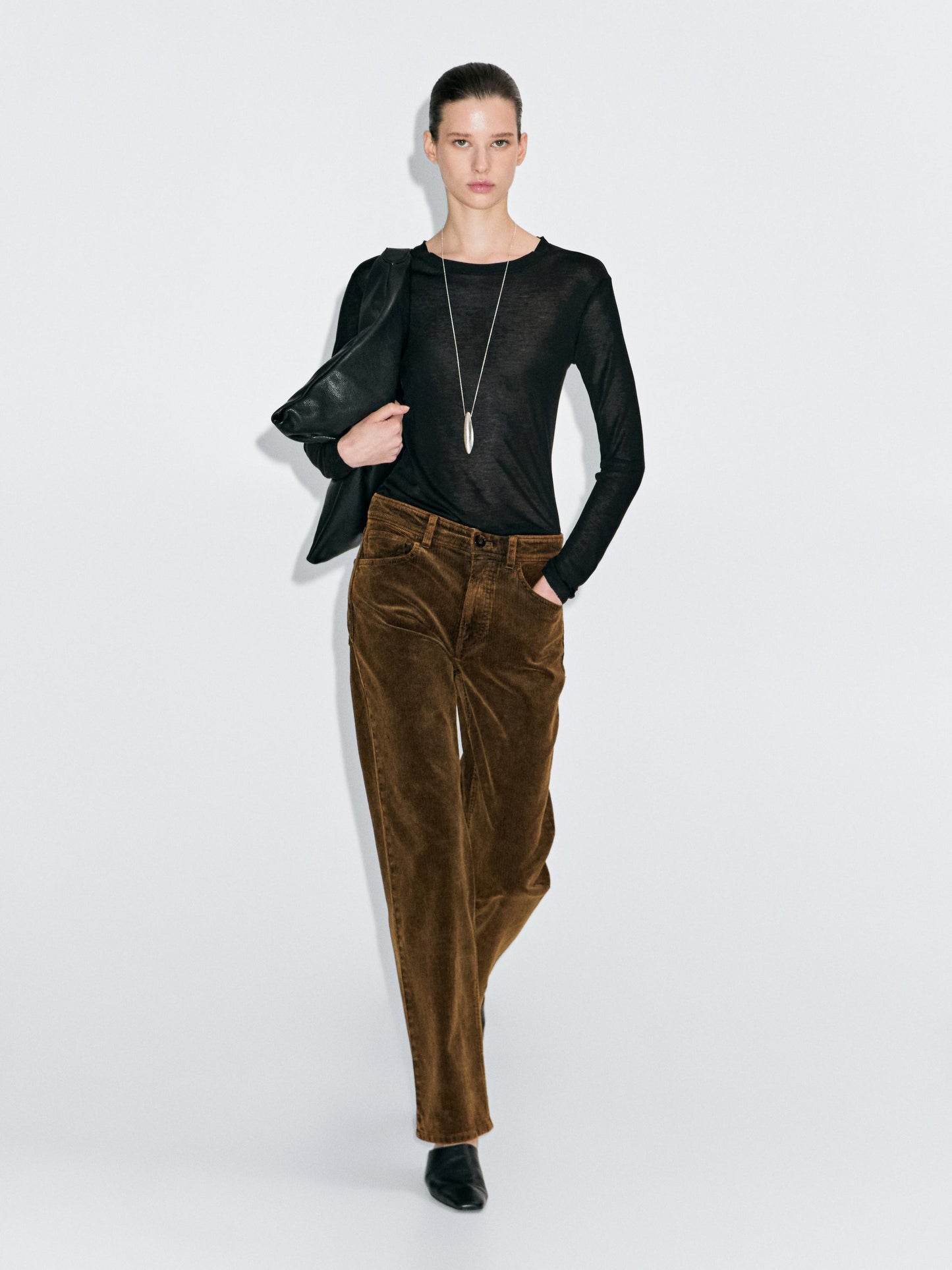 Straight-leg sulphur dye corduroy trousers · Black, Mustard Yellow · Dressy | Massimo Dutti