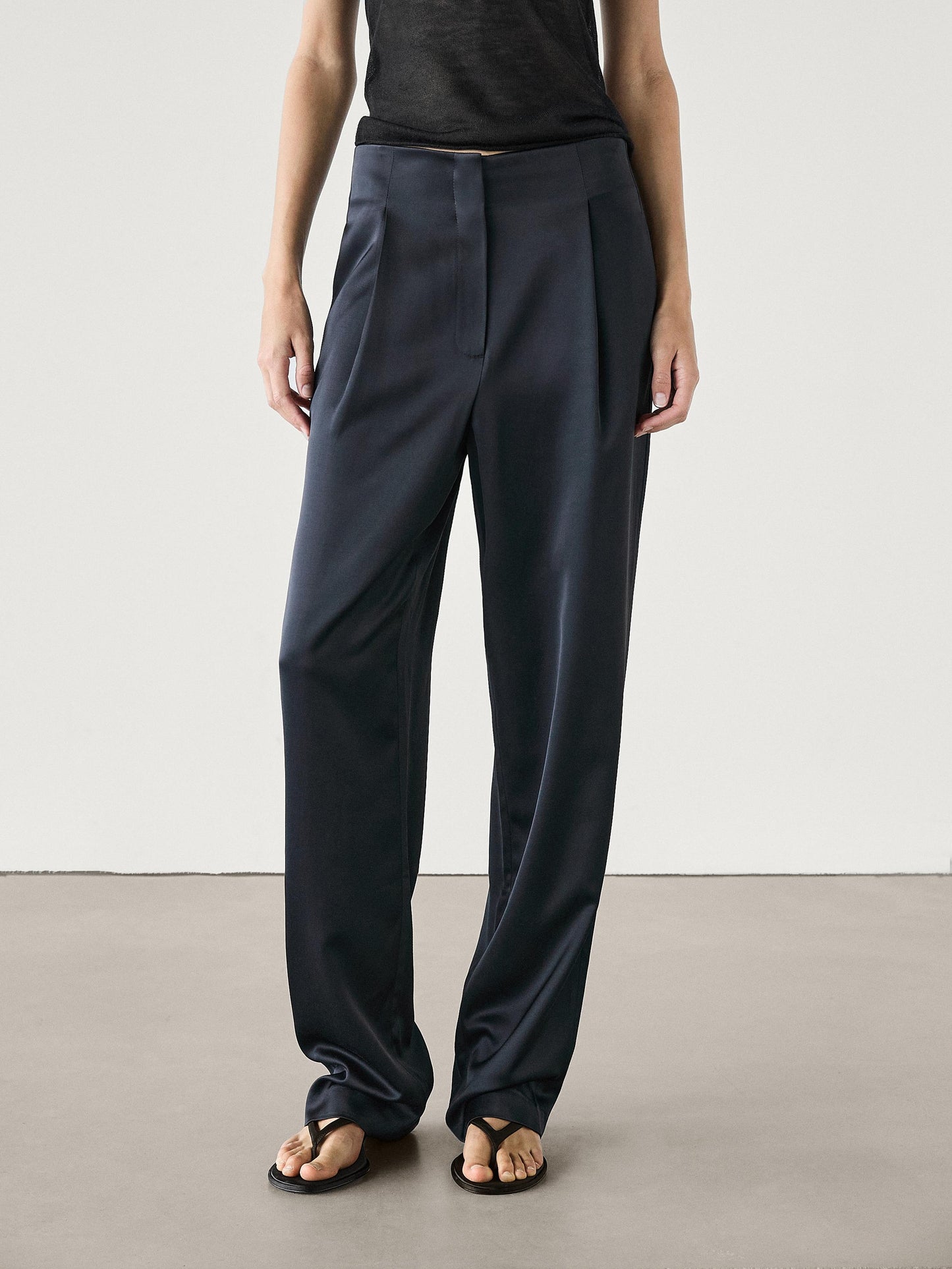 Straight-leg satin trousers with darts