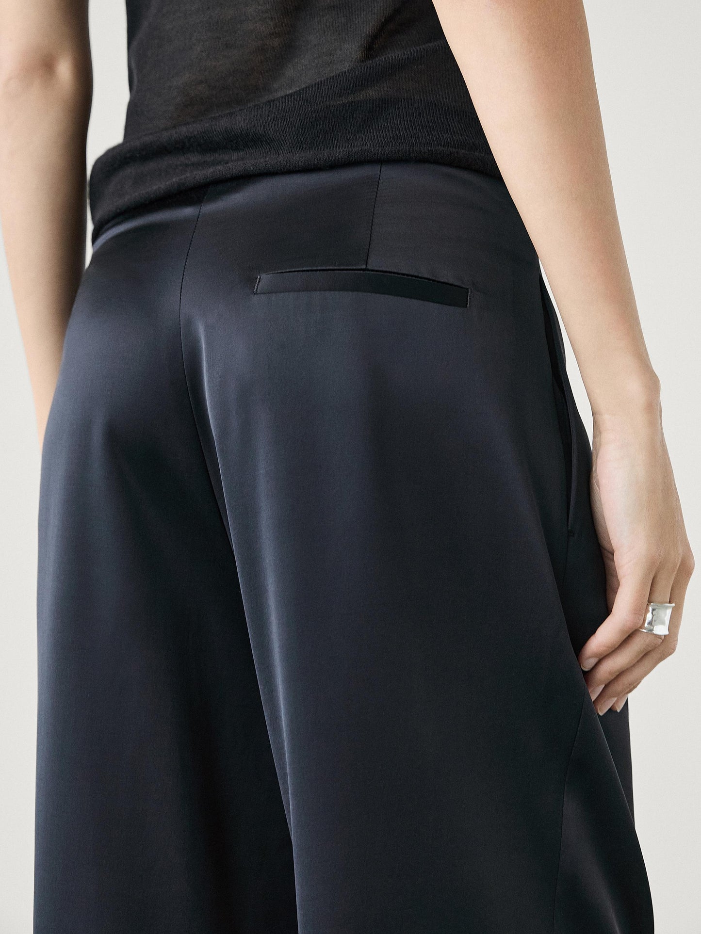 Straight-leg satin trousers with darts