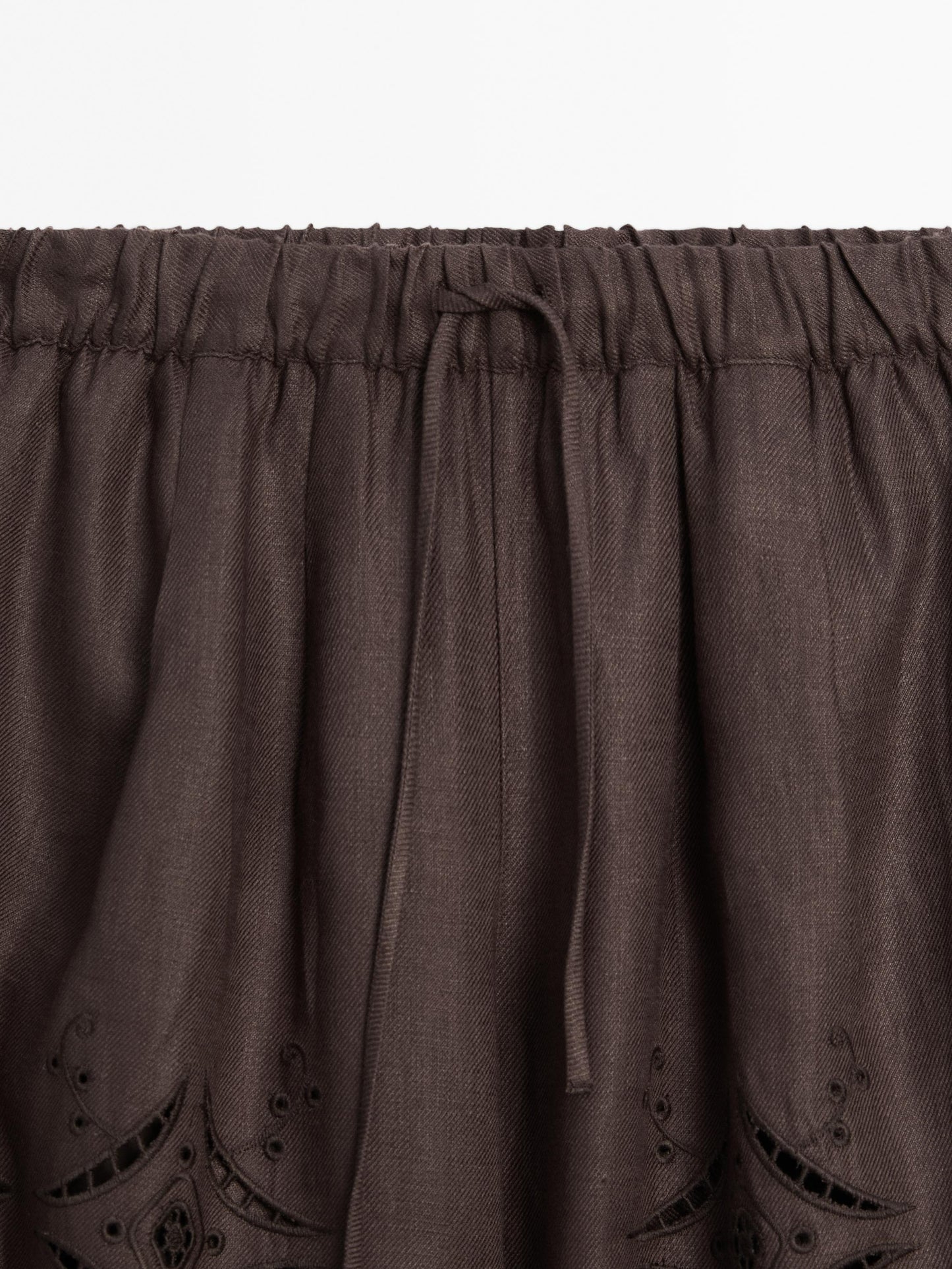 Linen blend embroidered balloon fit trousers
