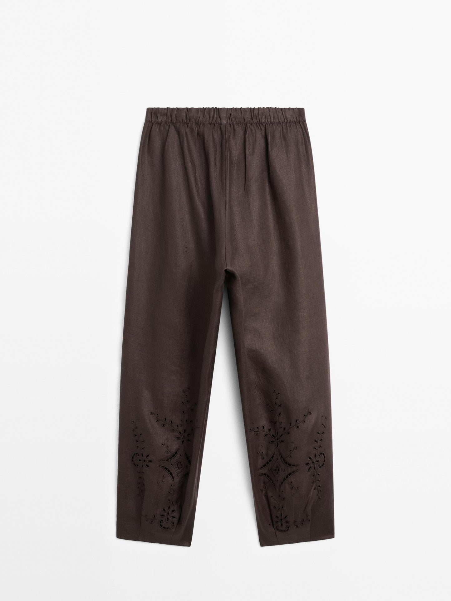 Linen blend embroidered balloon fit trousers