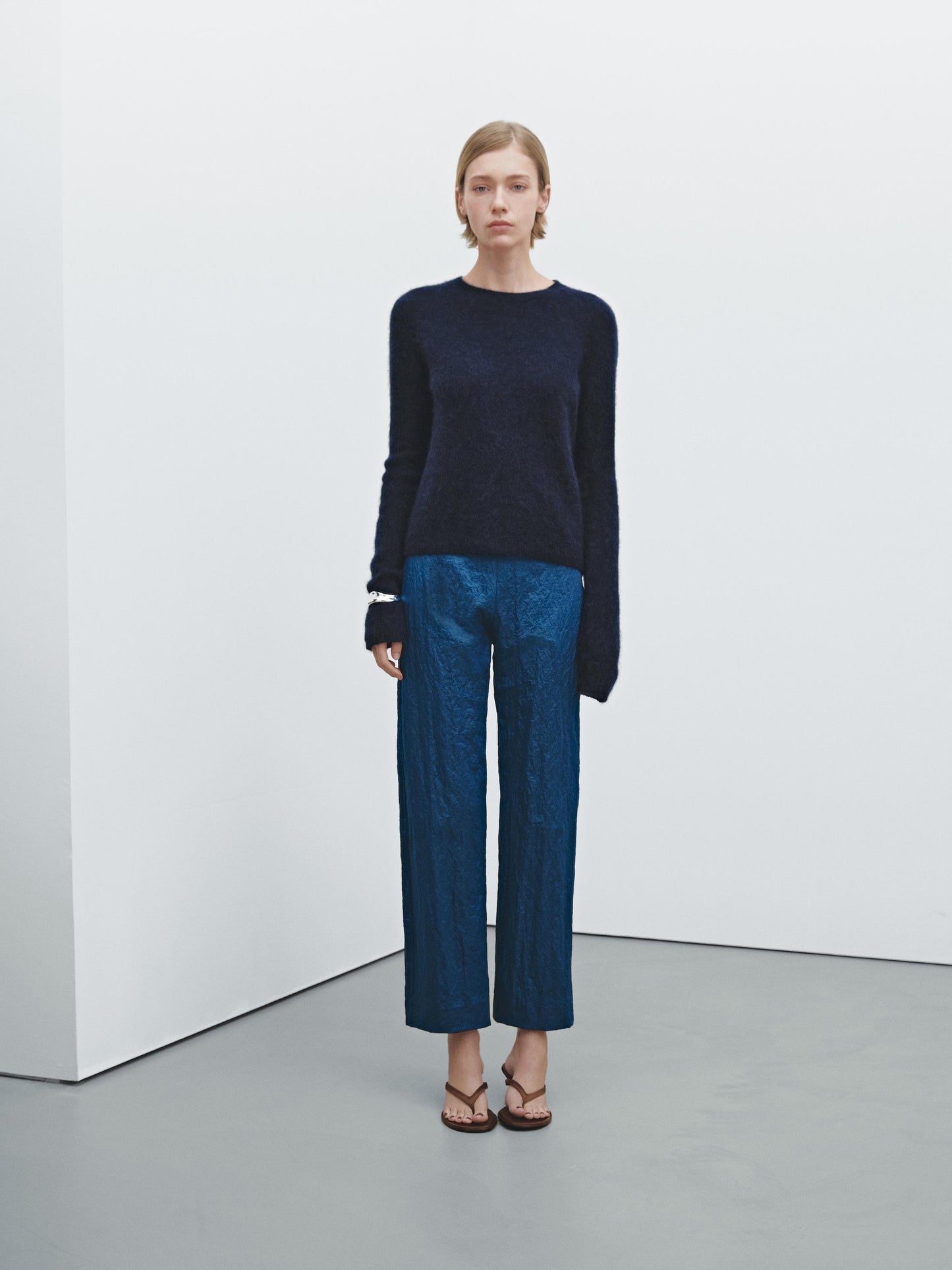 Straight-leg shiny technical trousers