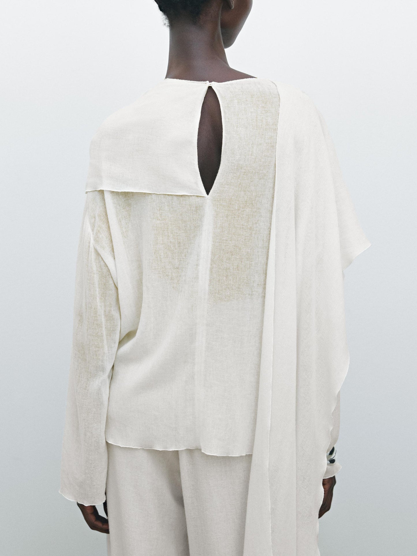 Wool blend shirt with wraparound collar