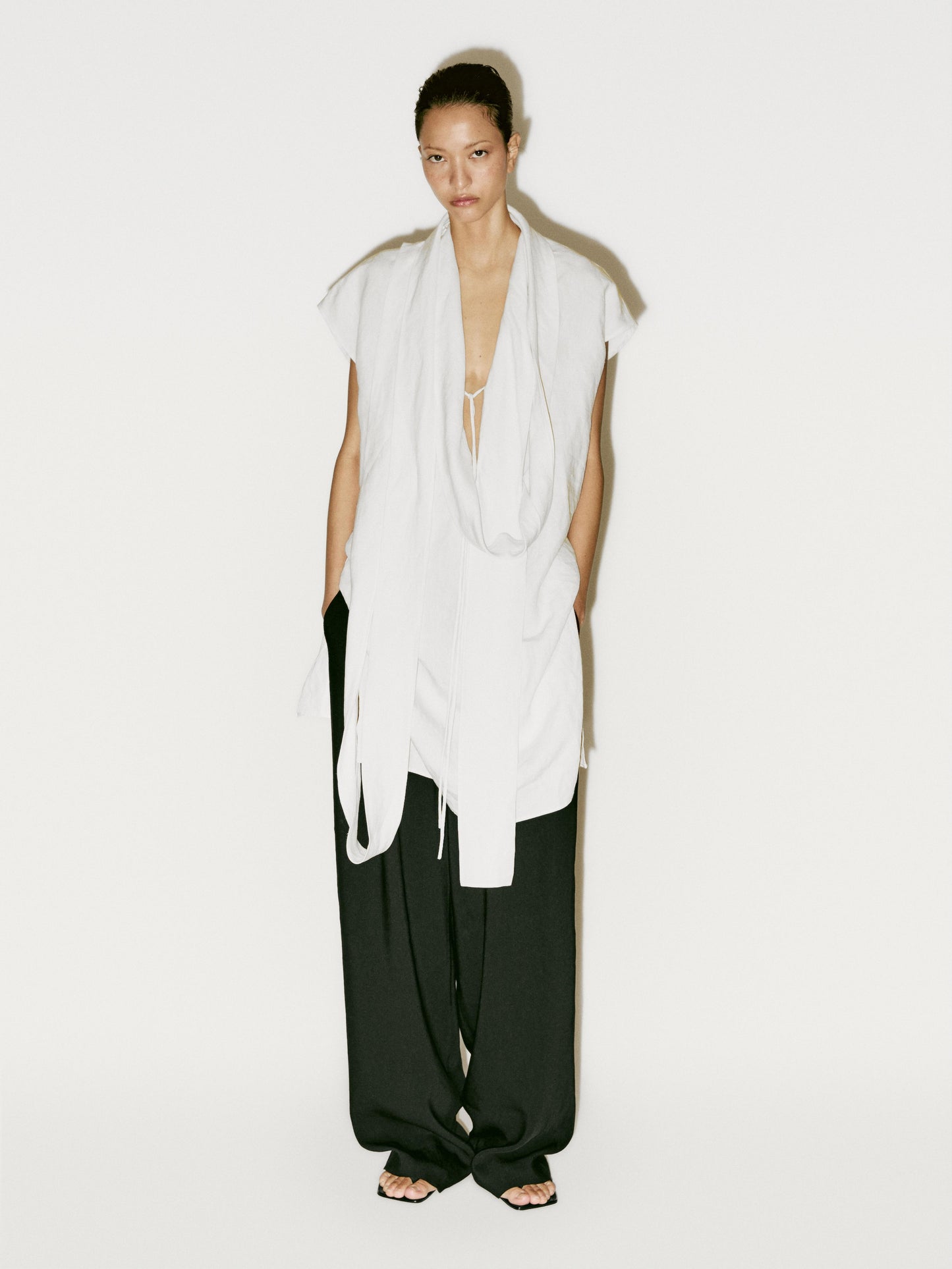 Linen tunic shirt with scarf detail