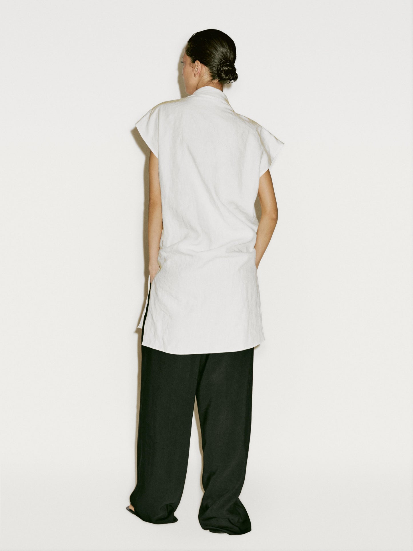 Linen tunic shirt with scarf detail