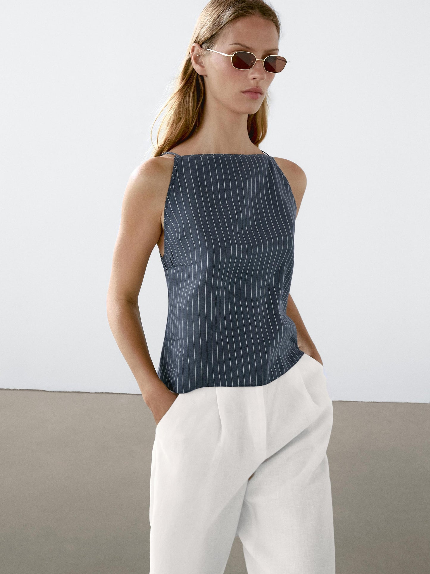 Striped linen blend halter top