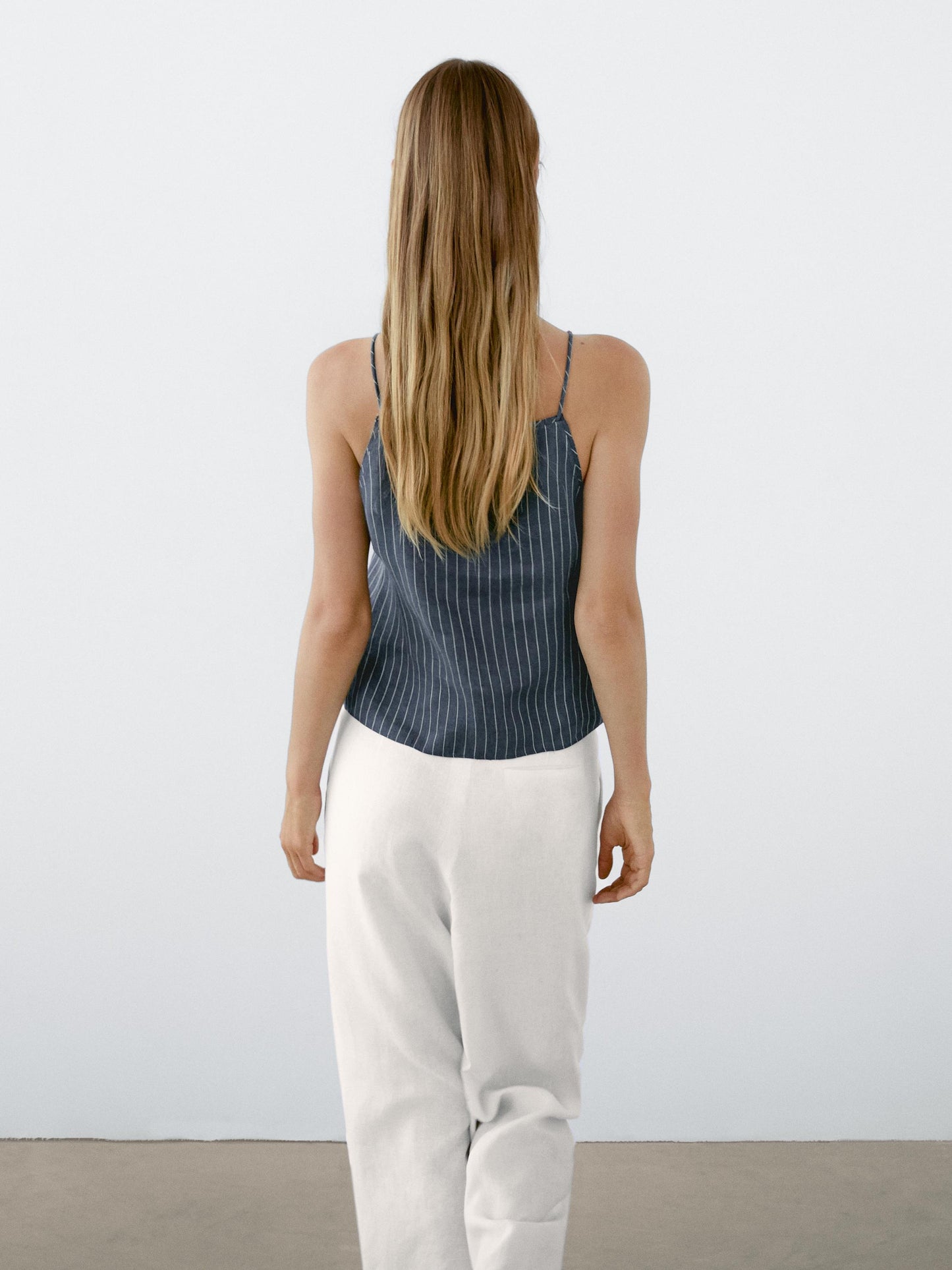 Striped linen blend halter top