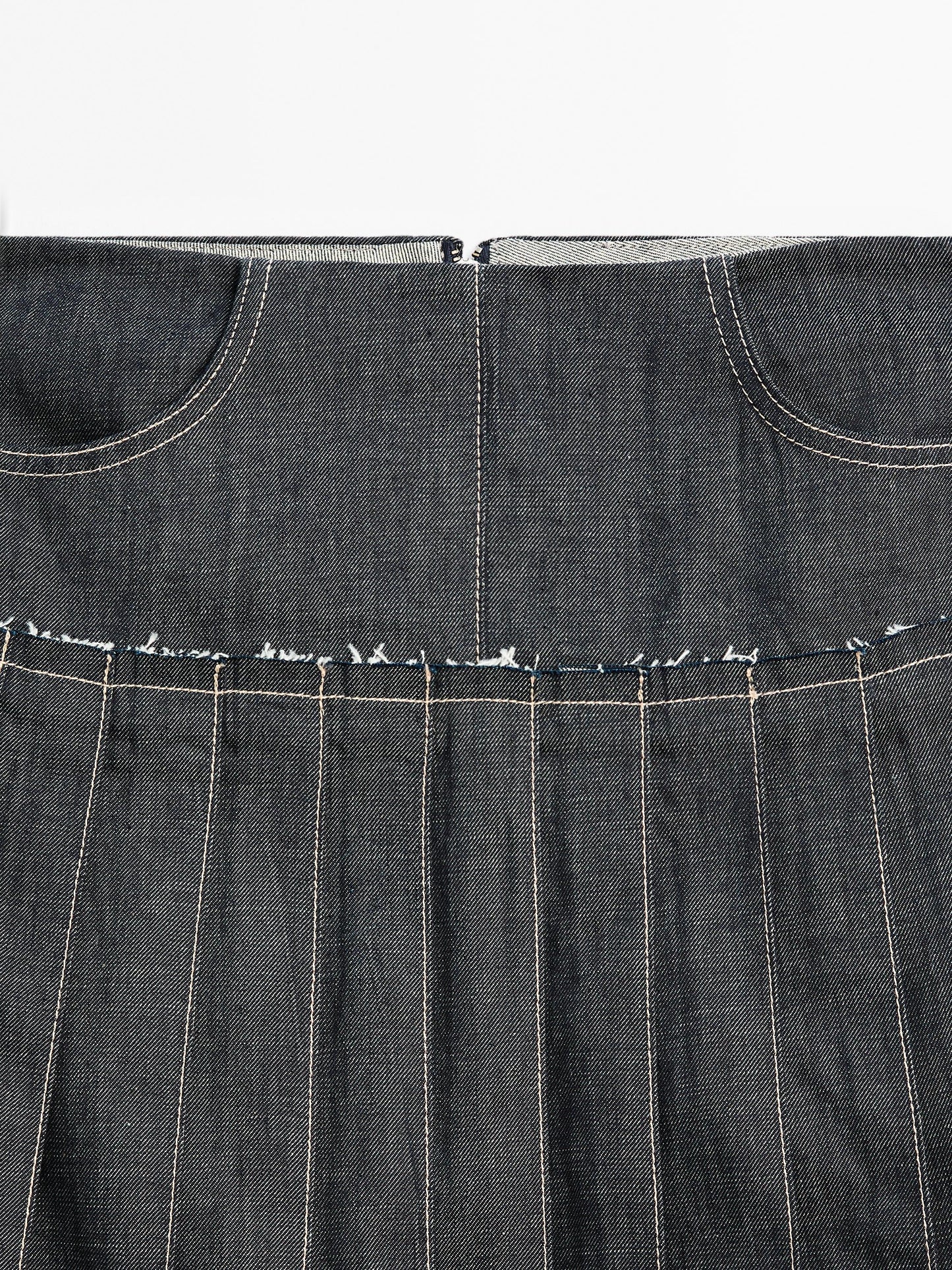 Denim midi skirt with box pleats