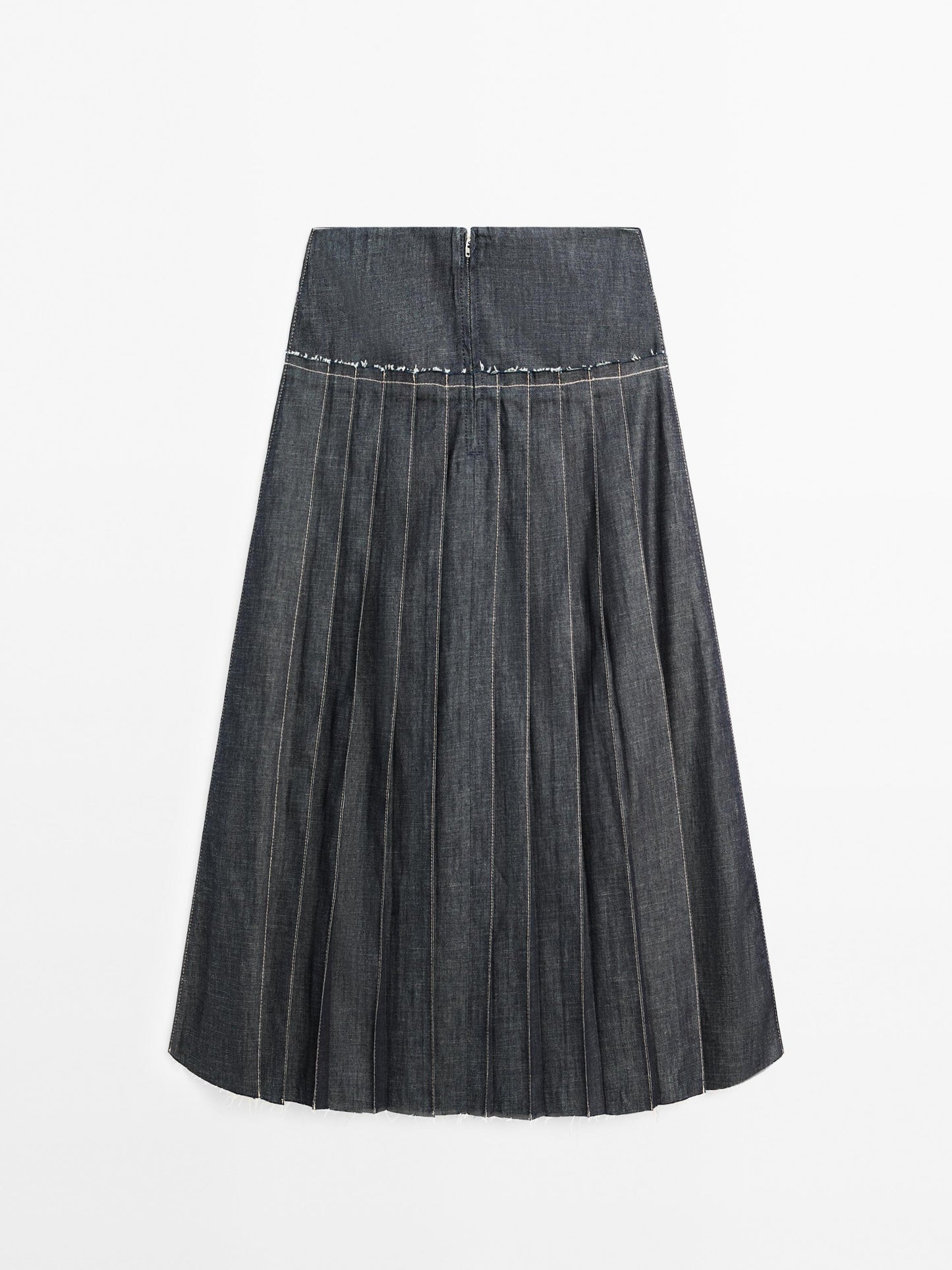 Denim midi skirt with box pleats